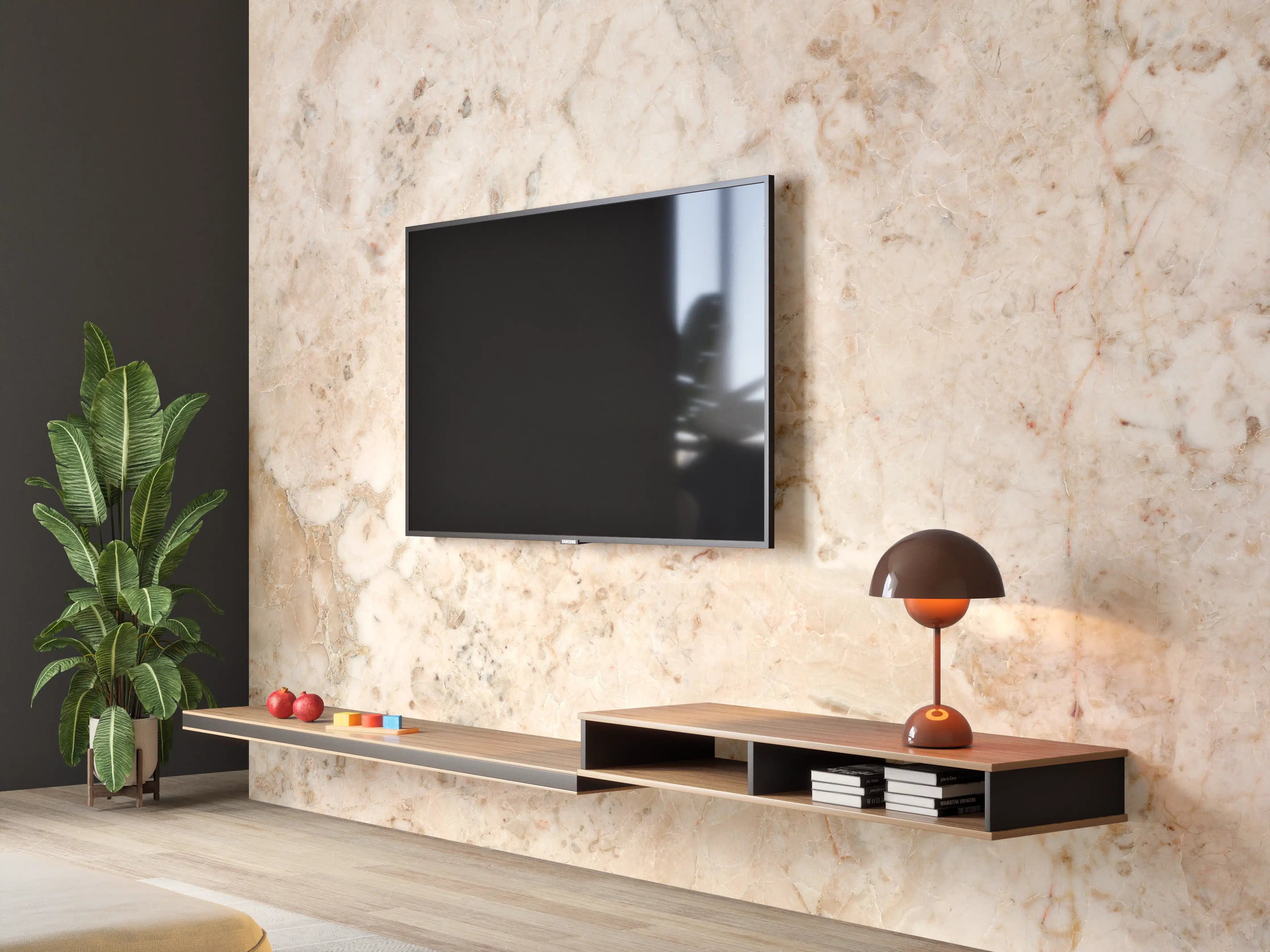 Wandverkleidung Wohnzimmer - Beige Naturmarmor Stein Textur