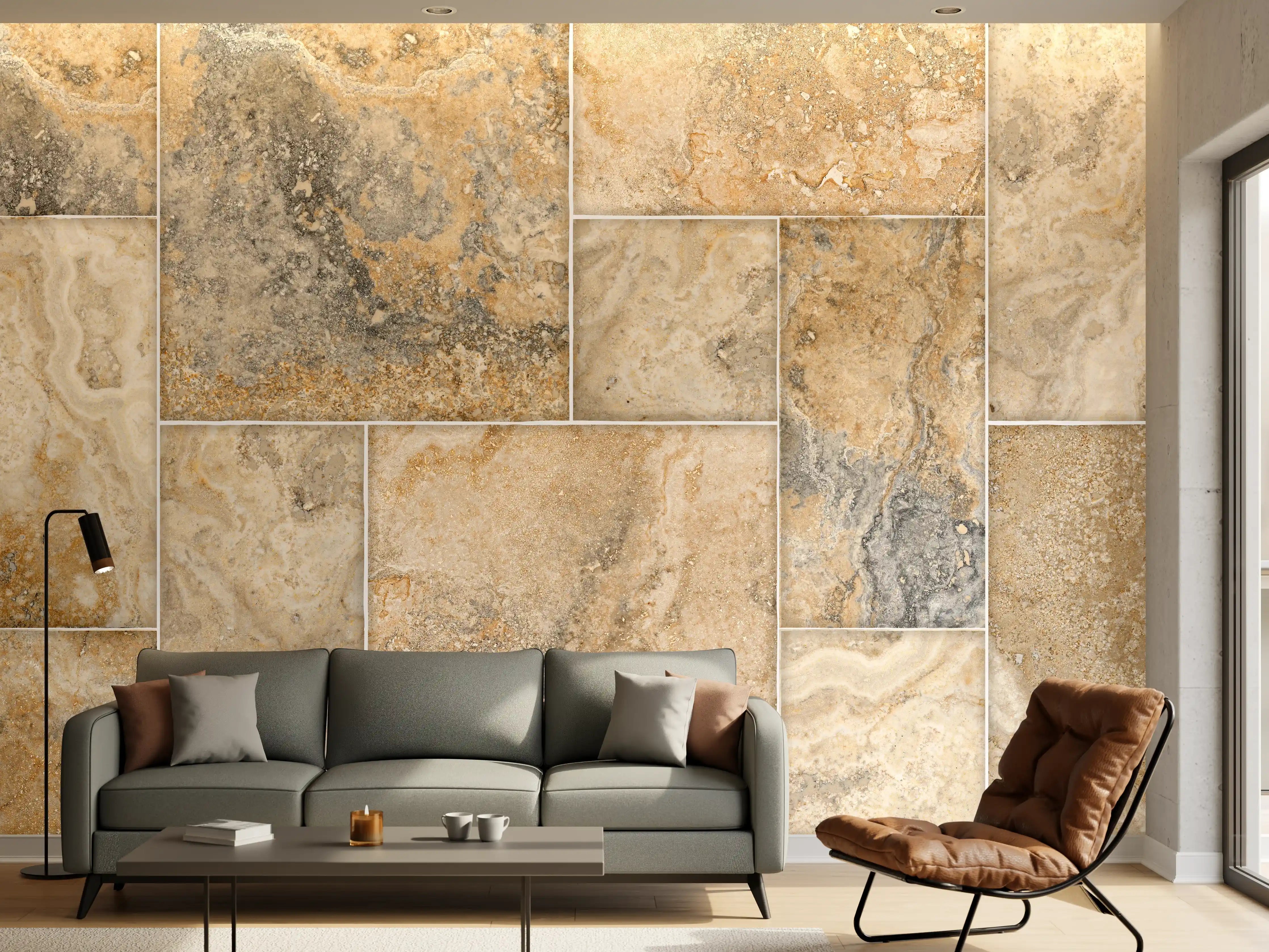 Wandverkleidung Wohnzimmer - Beige Naturstein Wandtextur