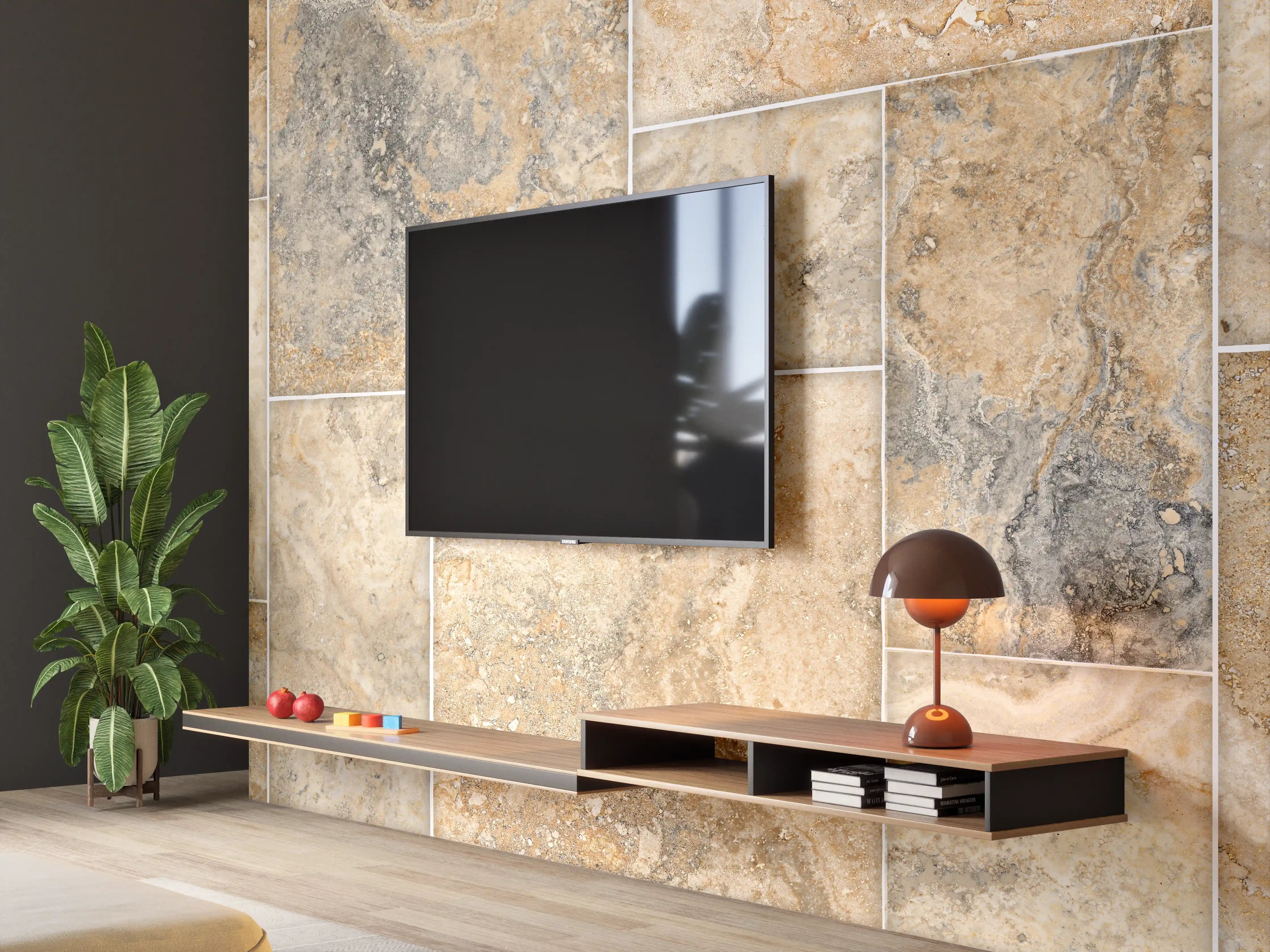 Wandverkleidung Wohnzimmer - Beige Naturstein Wandtextur