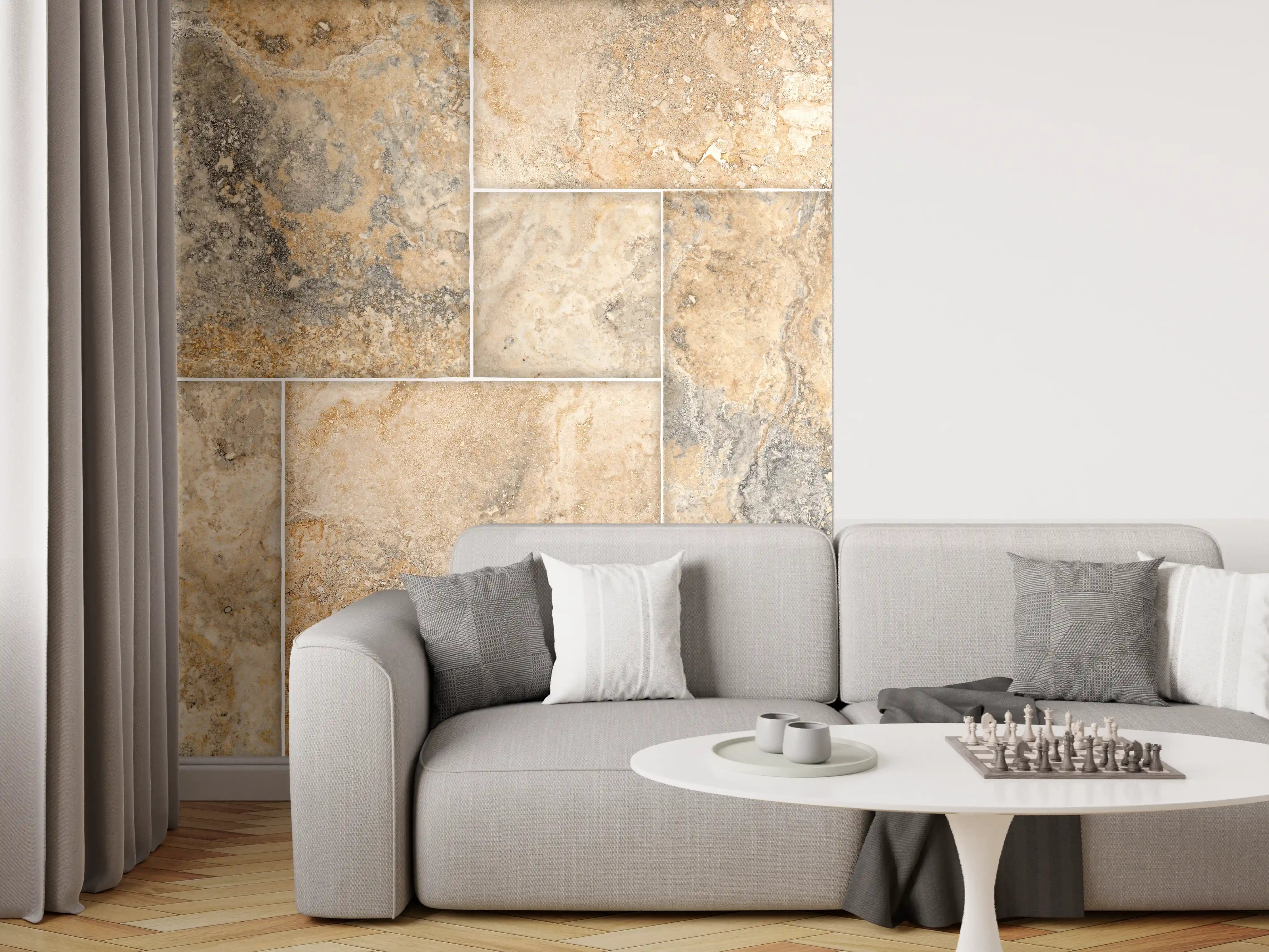 Wandverkleidung Wohnzimmer - Beige Naturstein Wandtextur