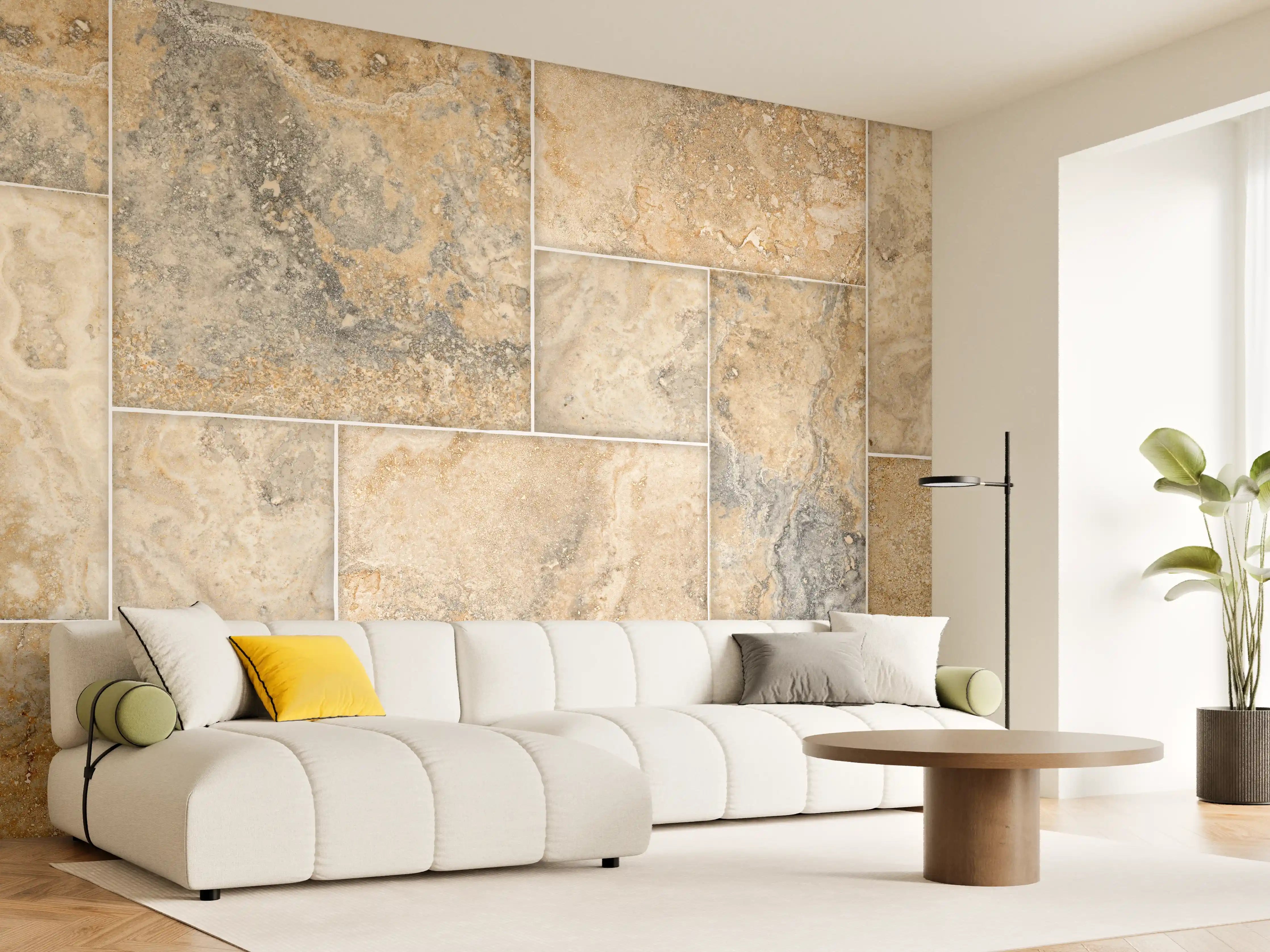 Wandverkleidung Wohnzimmer - Beige Naturstein Wandtextur