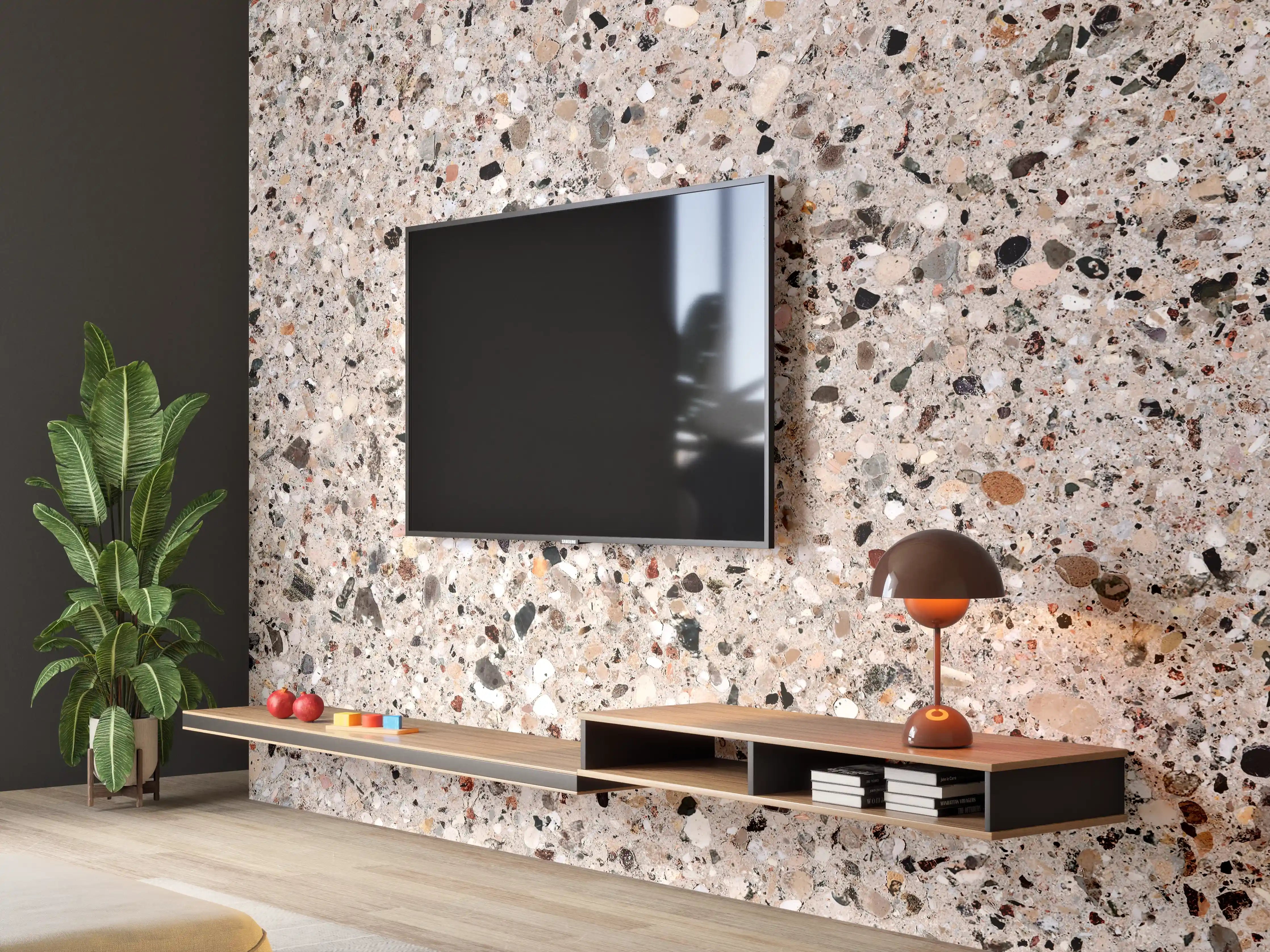Wandverkleidung Wohnzimmer - Beige Steinterrazzo Textur