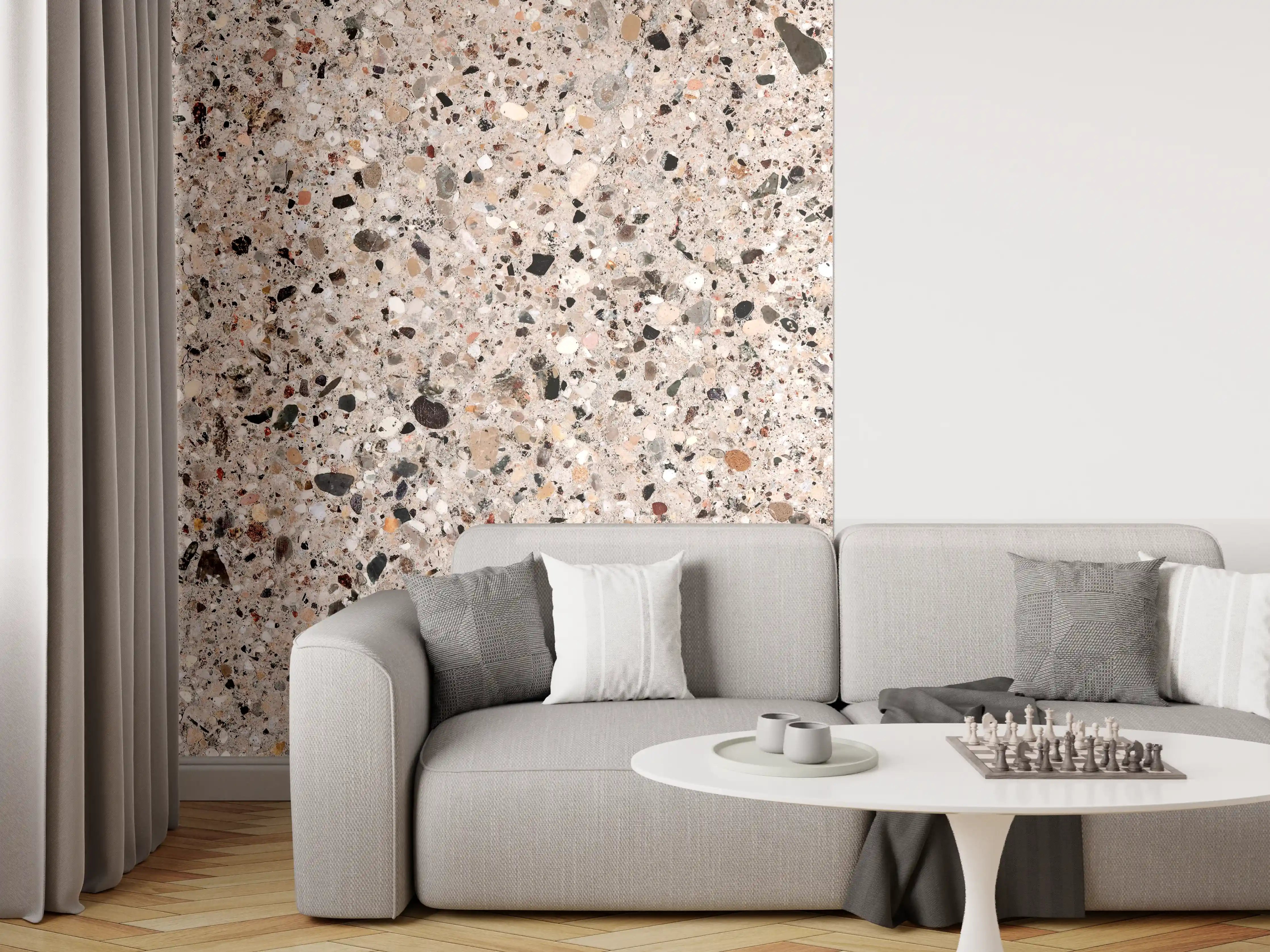 Wandverkleidung Wohnzimmer - Beige Steinterrazzo Textur