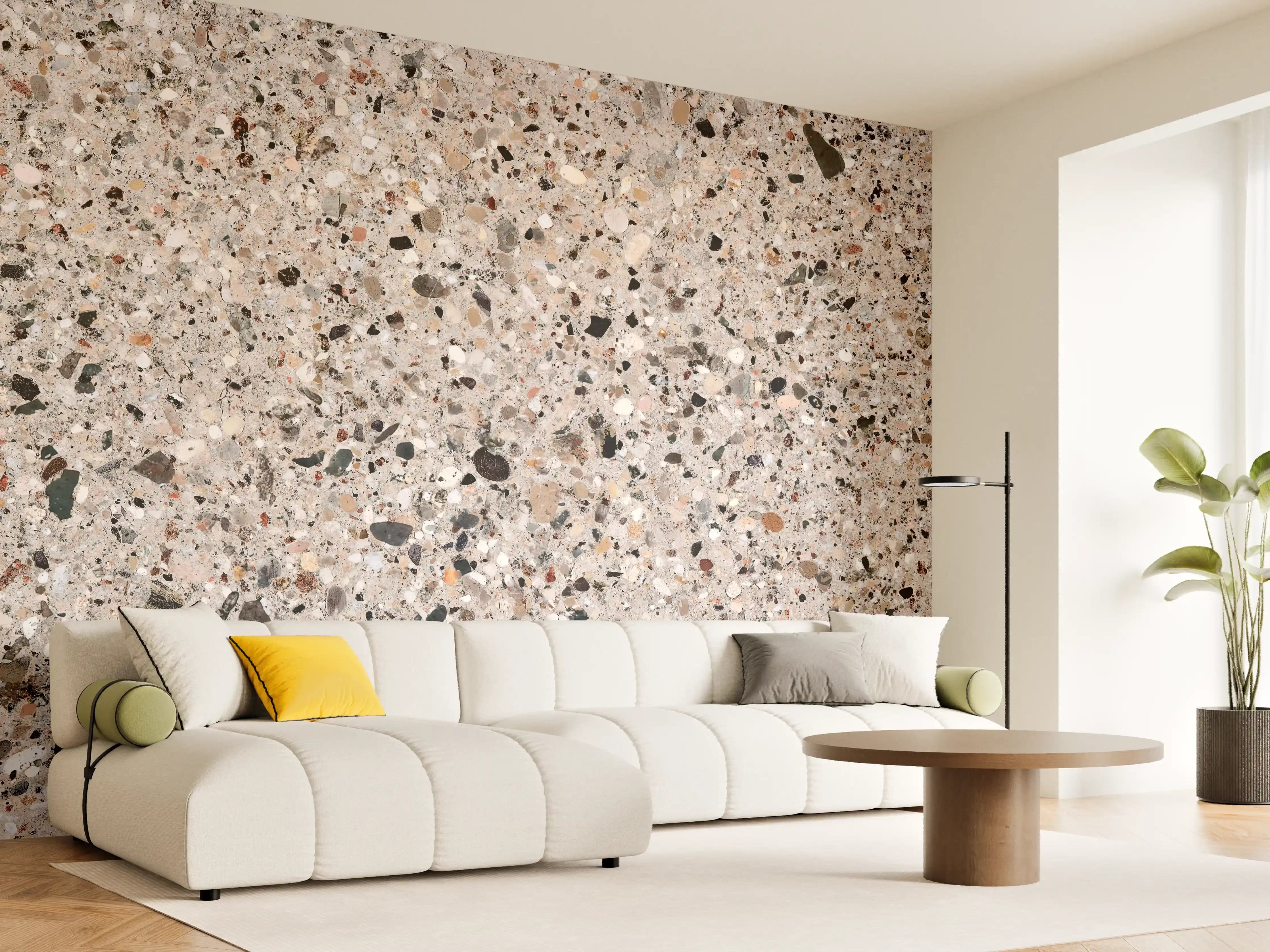 Wandverkleidung Wohnzimmer - Beige Steinterrazzo Textur