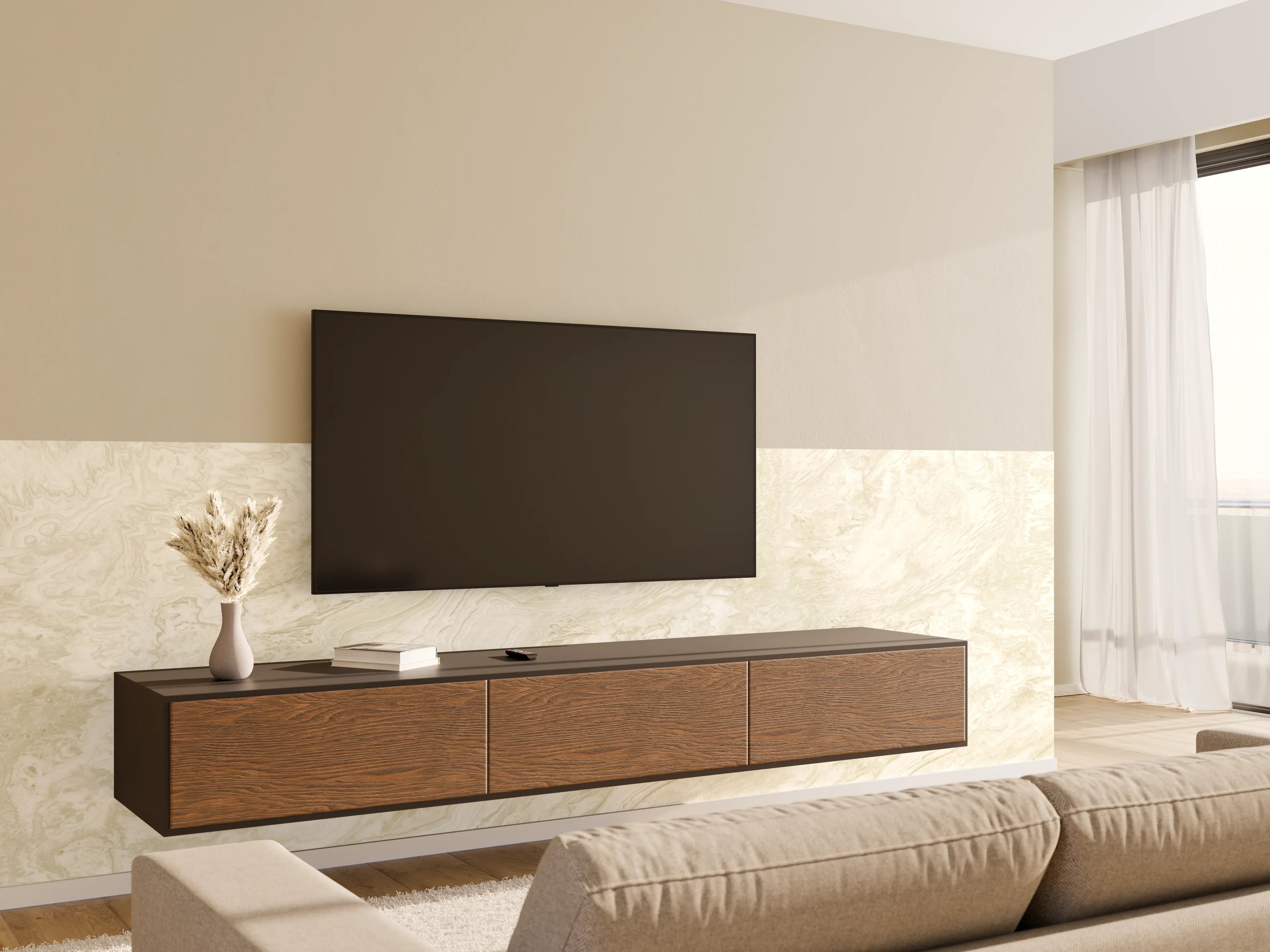 Wandverkleidung Wohnzimmer - Beige-Weißer Marmor