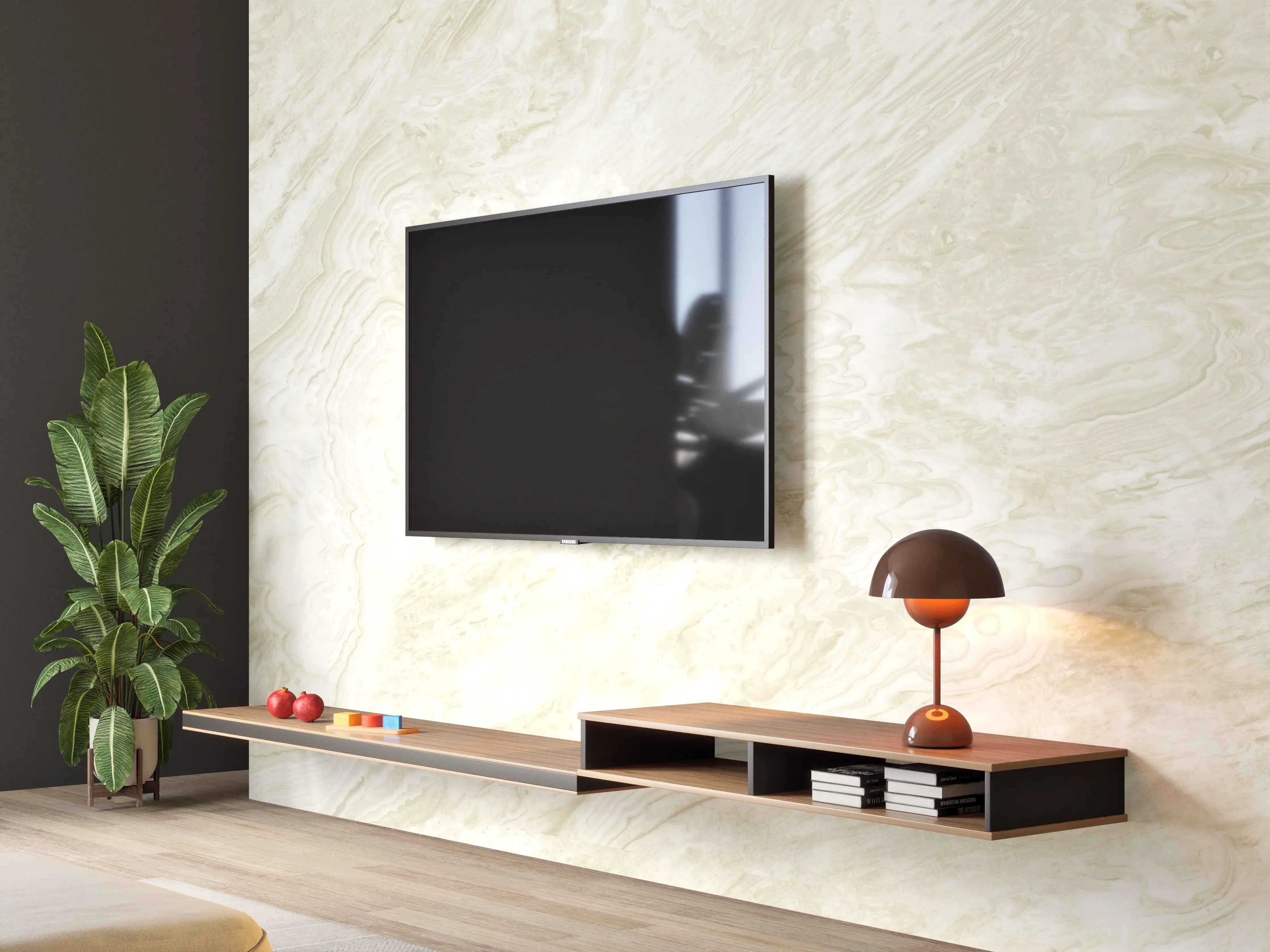 Wandverkleidung Wohnzimmer - Beige-Weißer Marmor