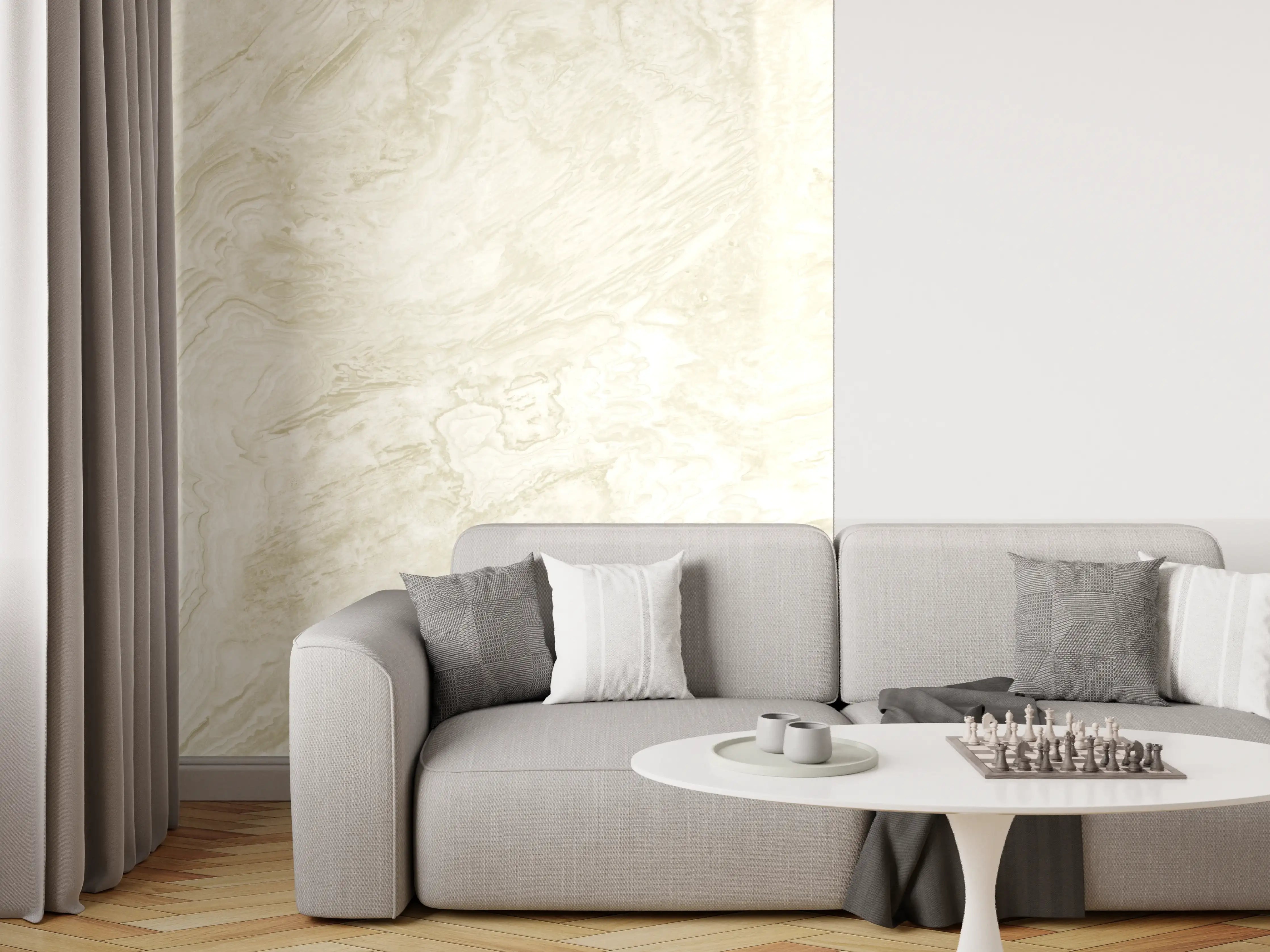 Wandverkleidung Wohnzimmer - Beige-Weißer Marmor