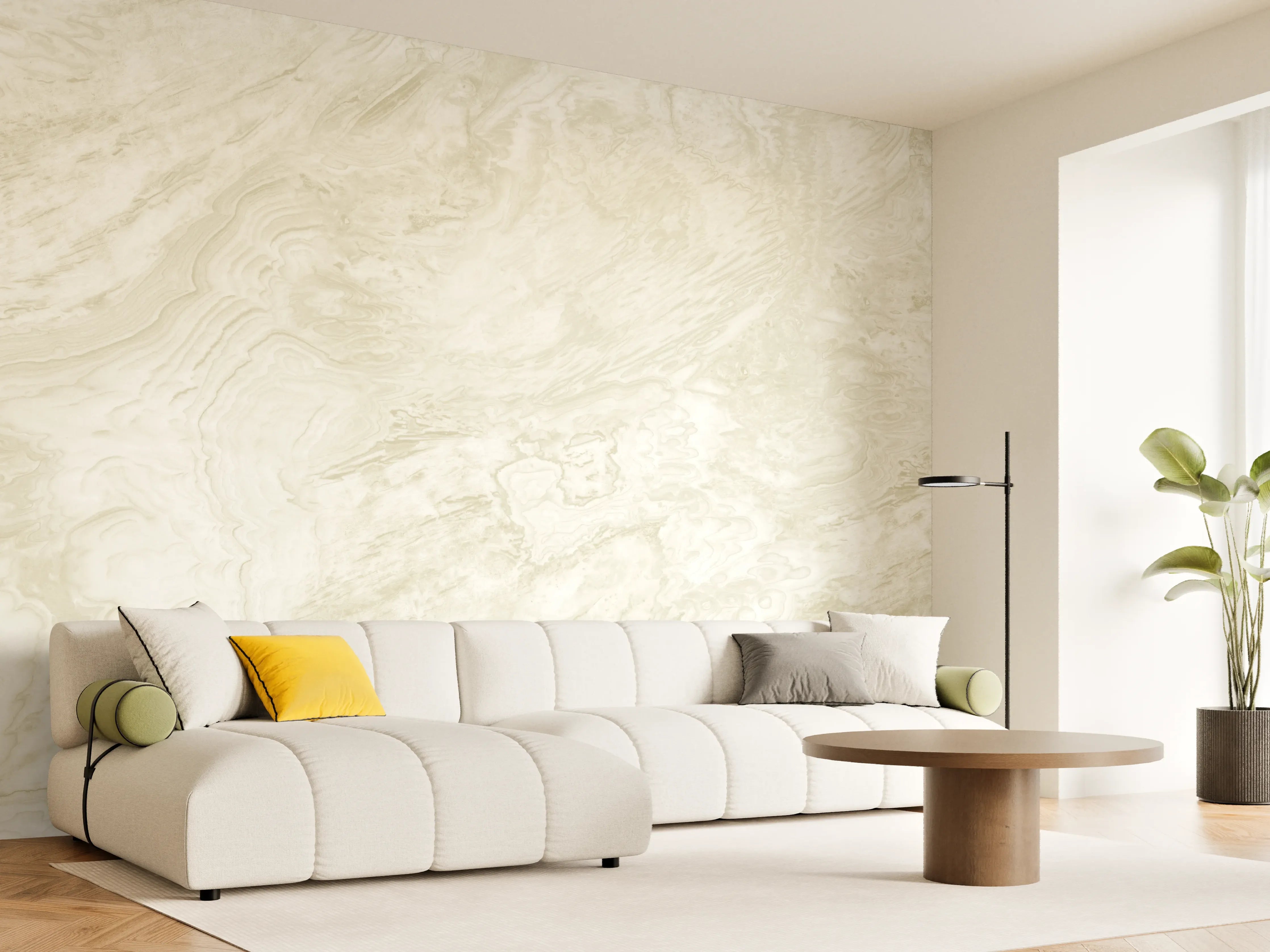 Wandverkleidung Wohnzimmer - Beige-Weißer Marmor
