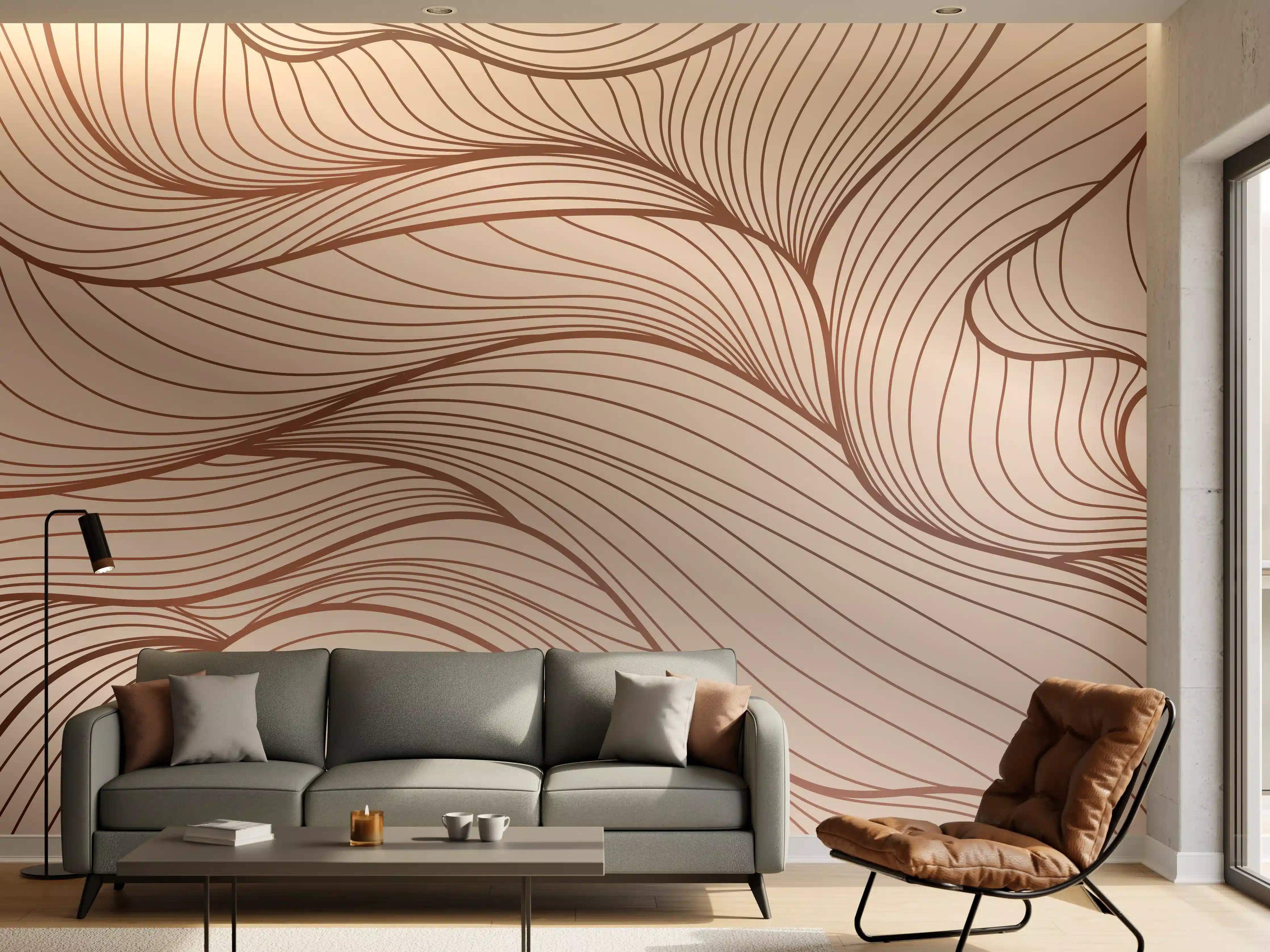 Wandverkleidung Wohnzimmer - Beige Wellenlinien Textur