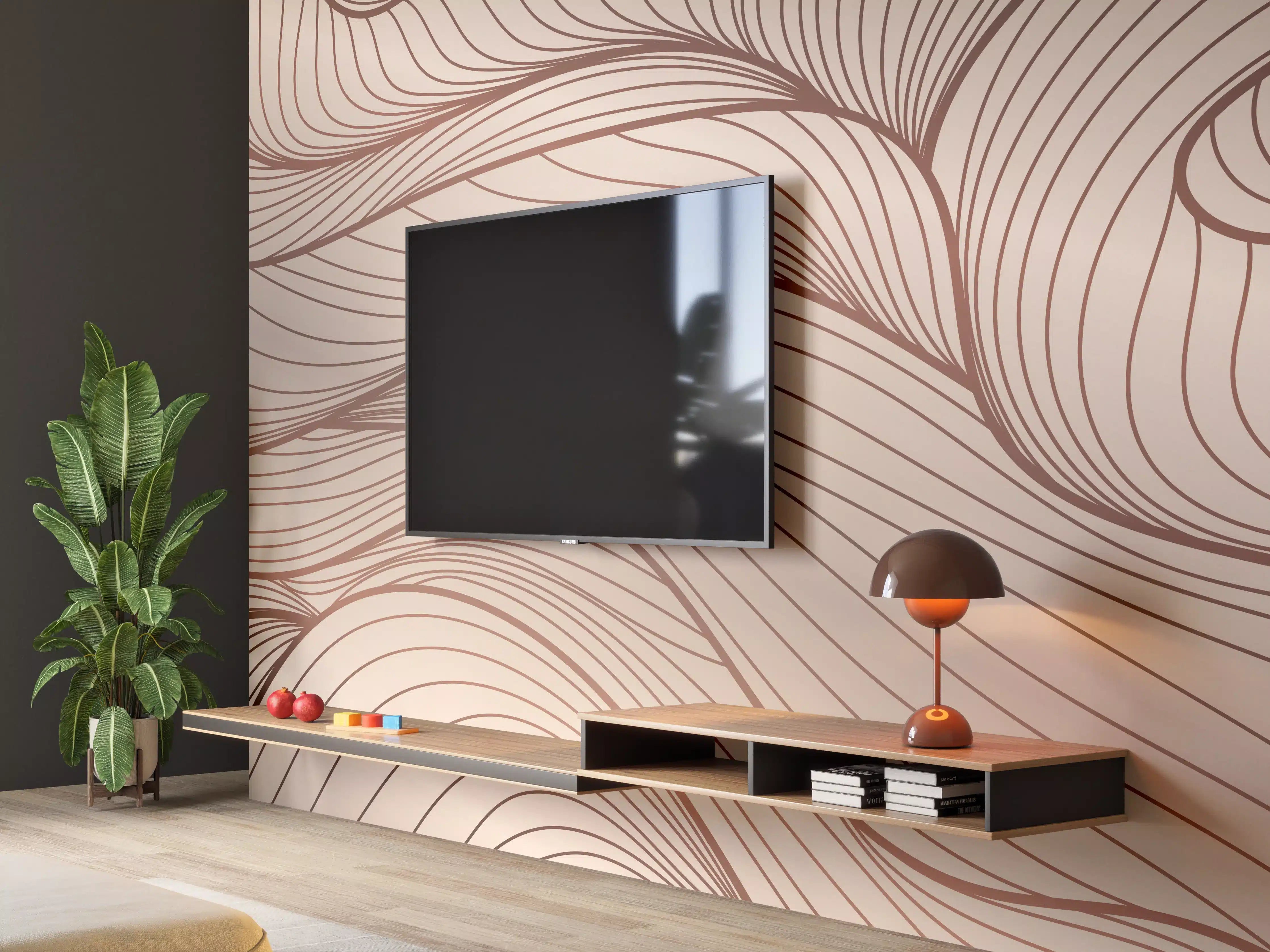Wandverkleidung Wohnzimmer - Beige Wellenlinien Textur