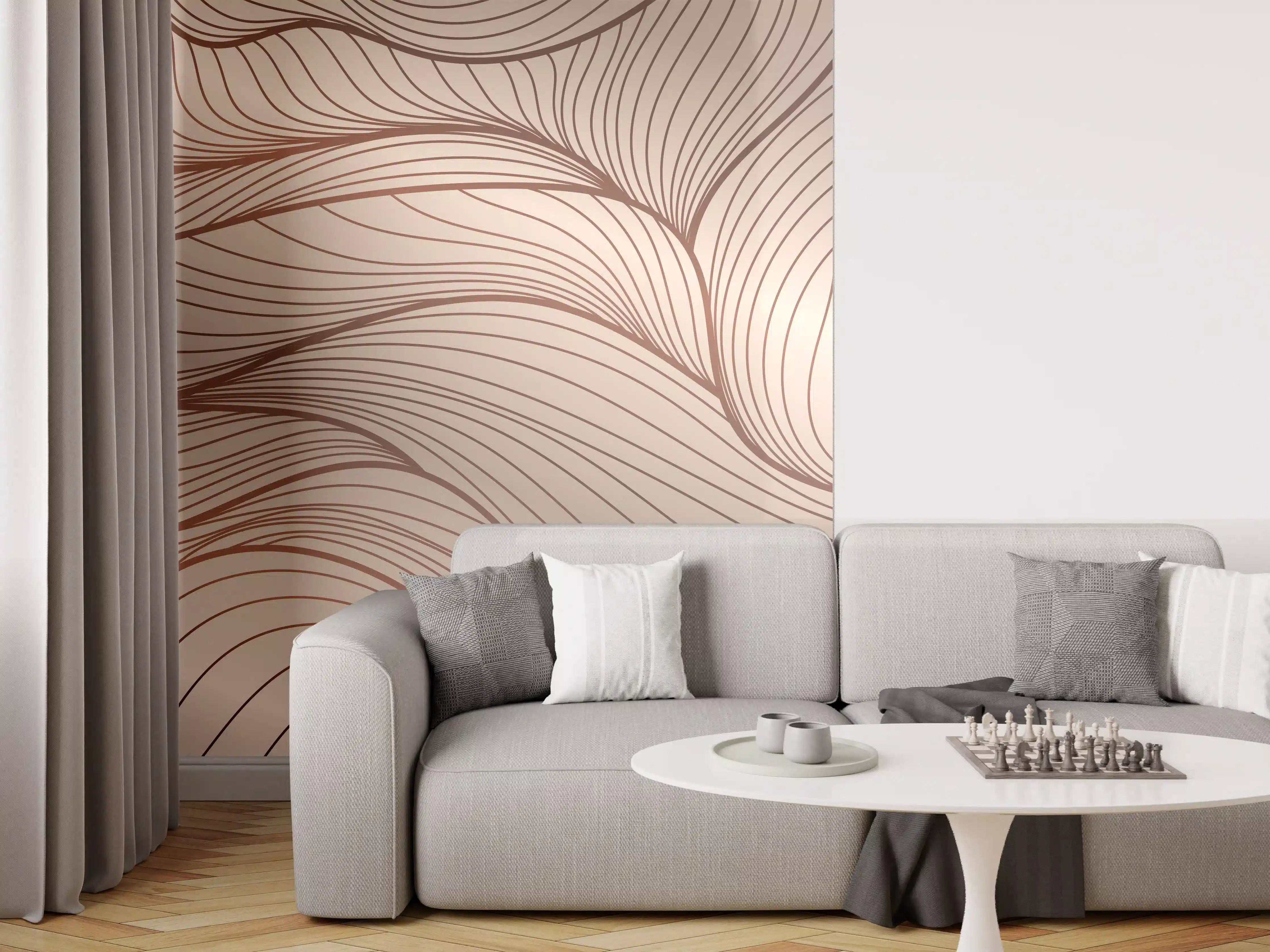 Wandverkleidung Wohnzimmer - Beige Wellenlinien Textur