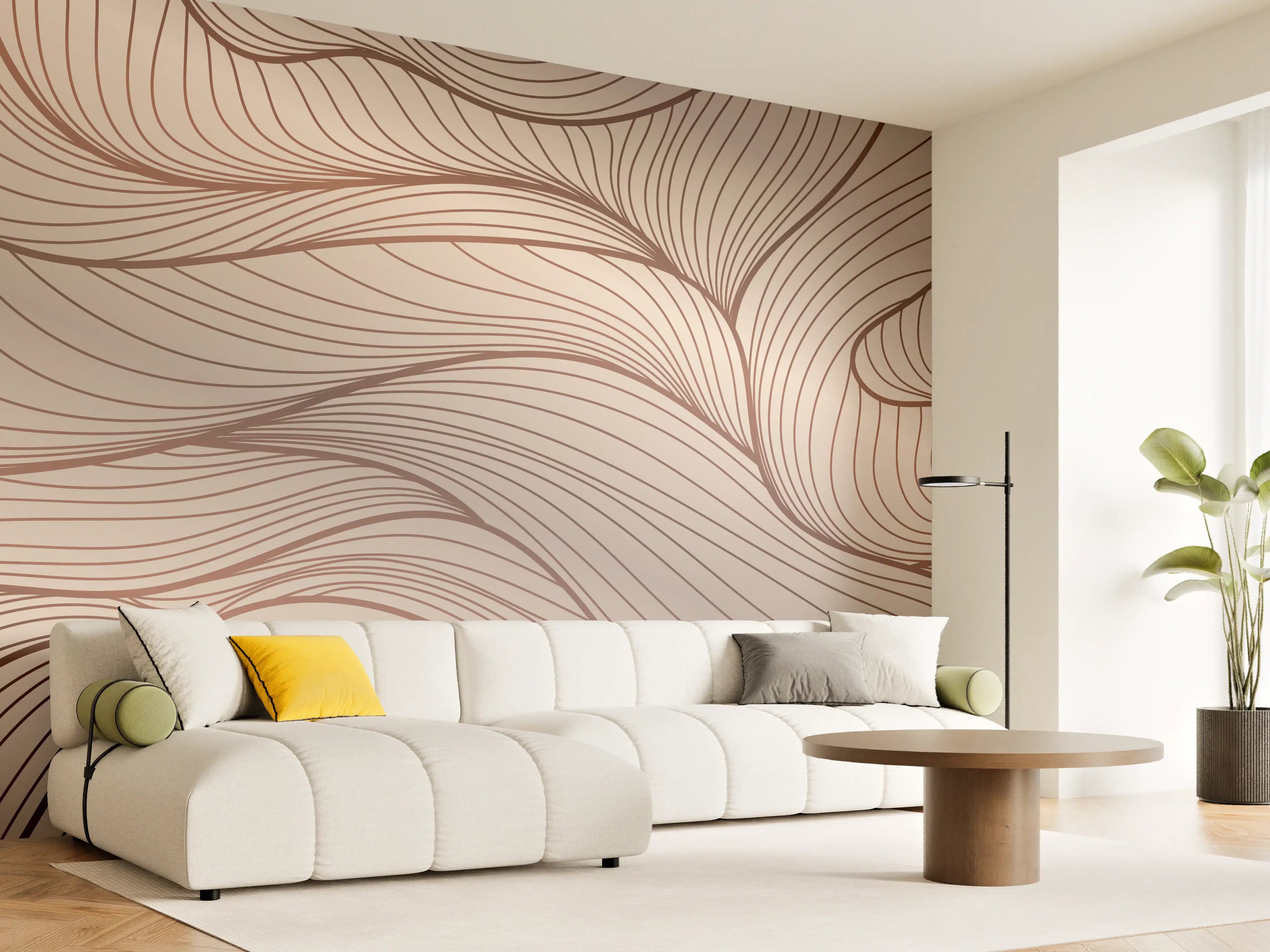 Wandverkleidung Wohnzimmer - Beige Wellenlinien Textur