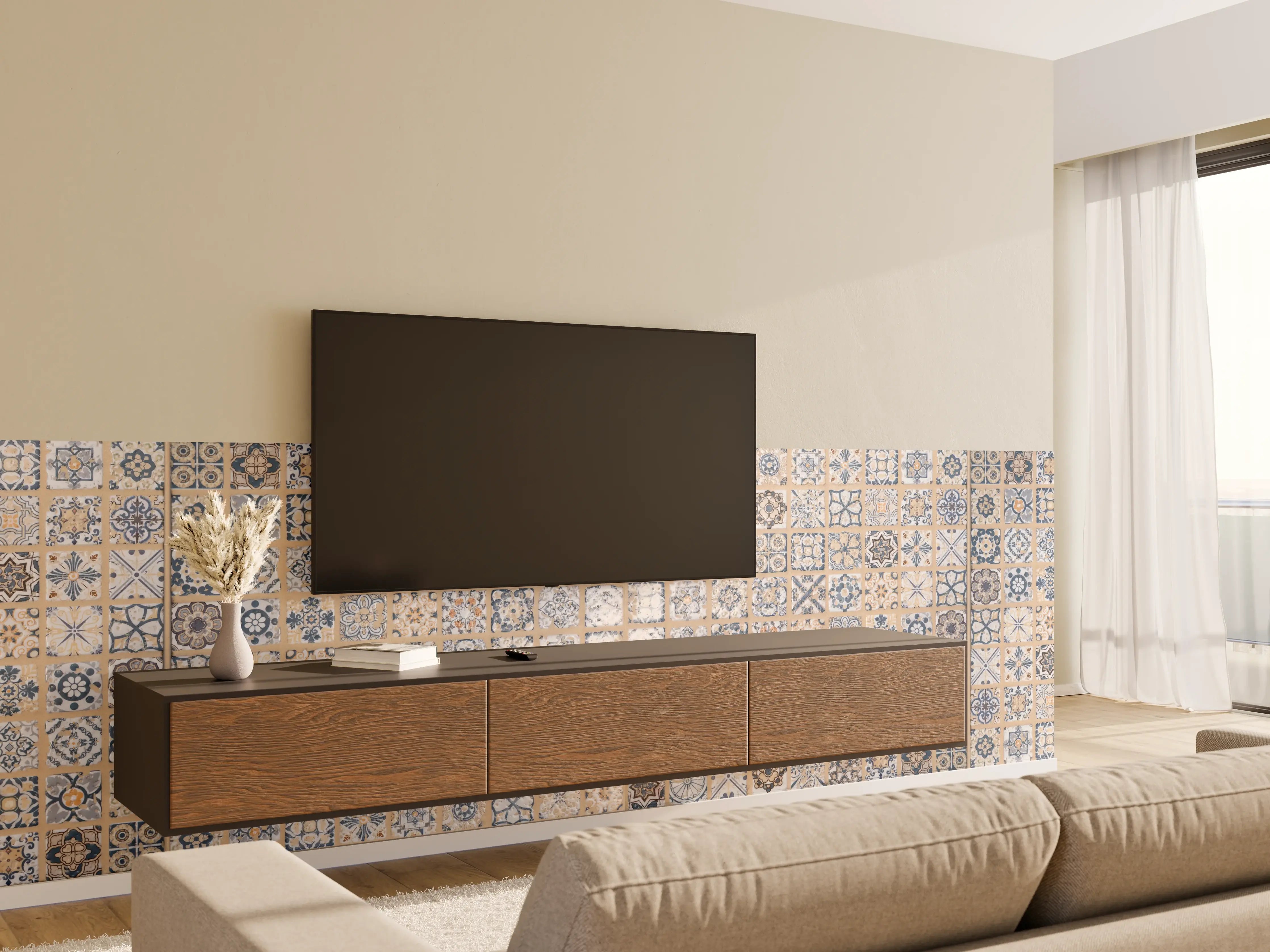 Wandverkleidung Wohnzimmer - Beige-blau Vintage Mosaik