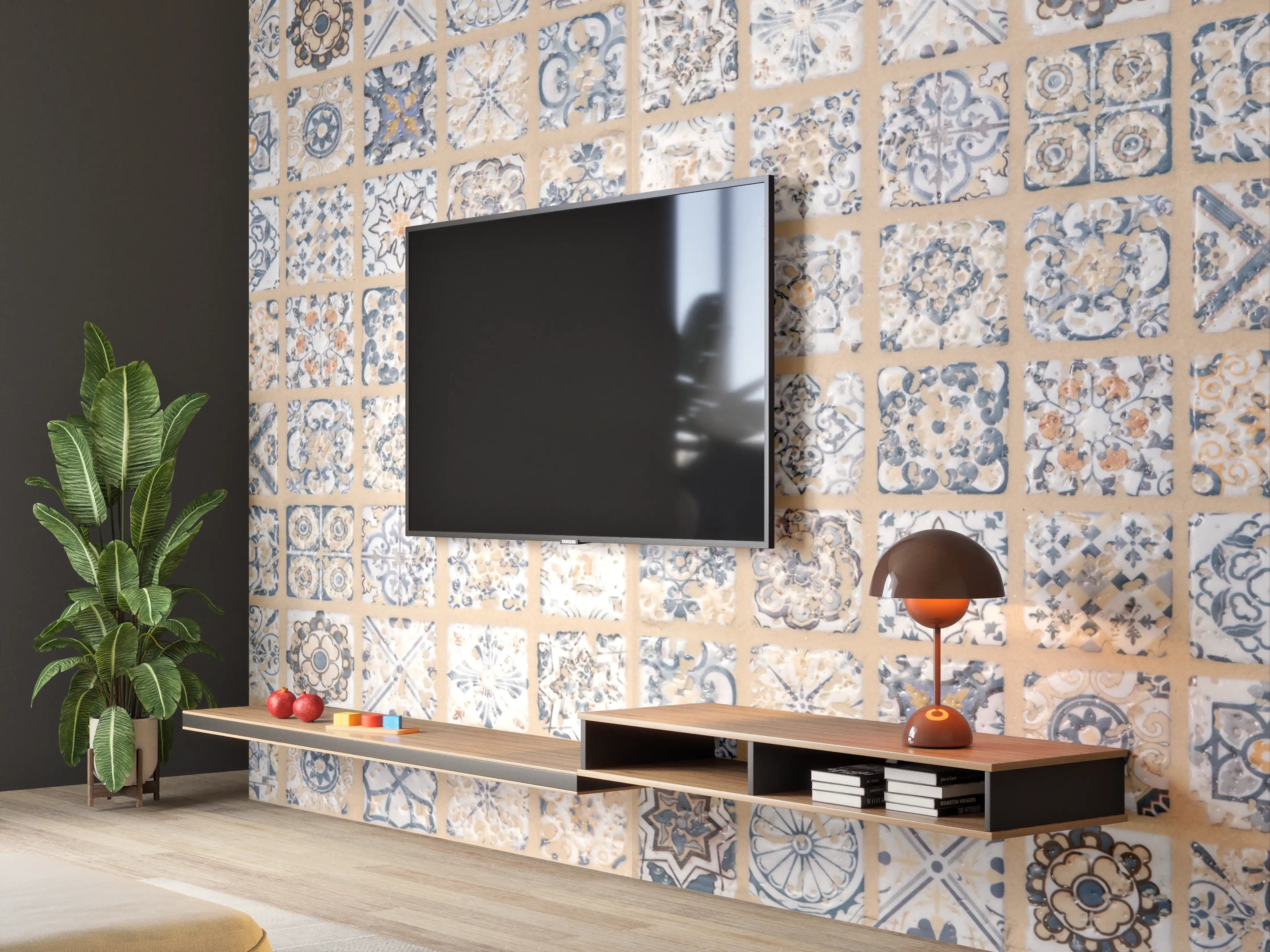Wandverkleidung Wohnzimmer - Beige-blau Vintage Mosaik