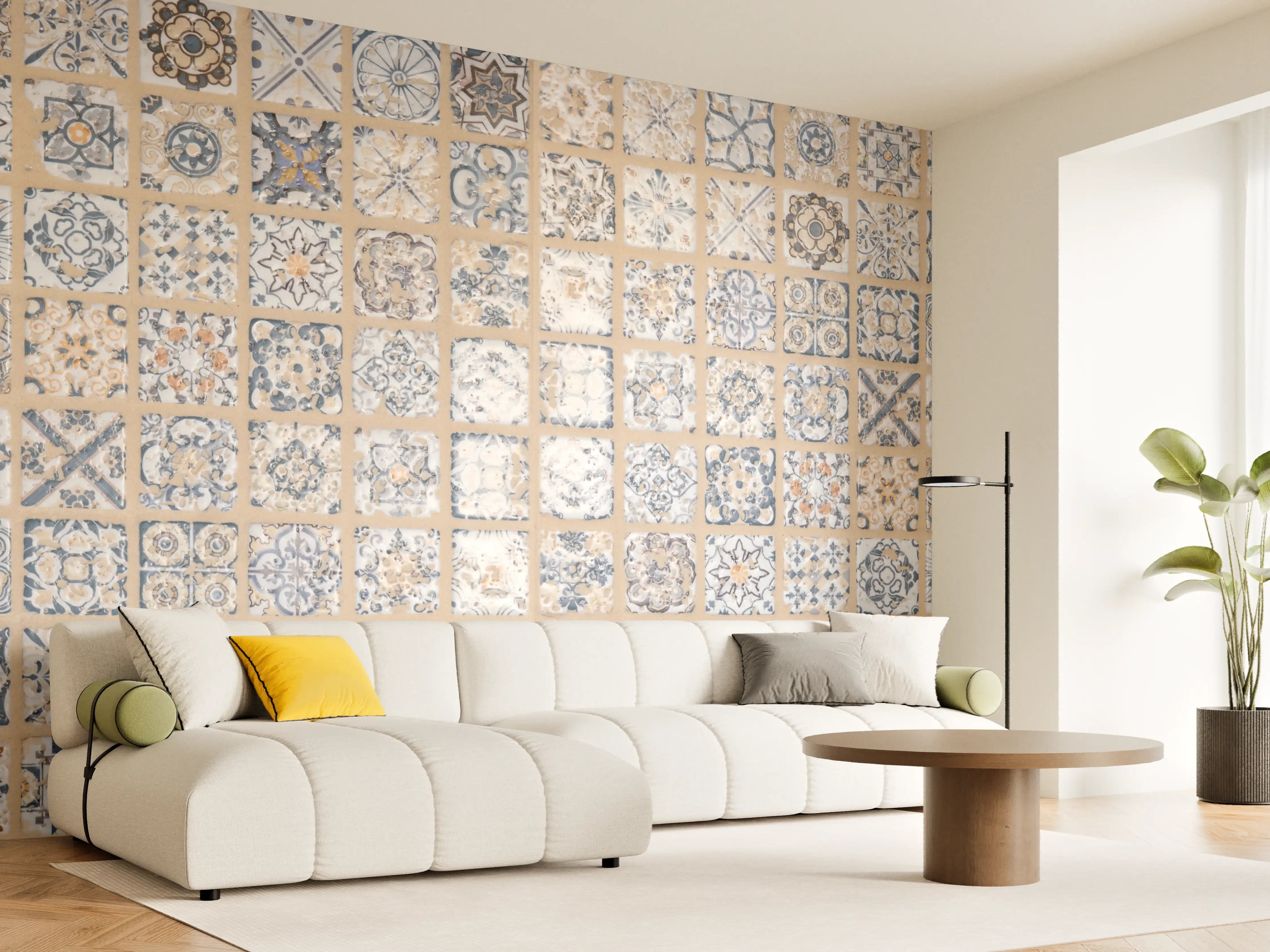 Wandverkleidung Wohnzimmer - Beige-blau Vintage Mosaik