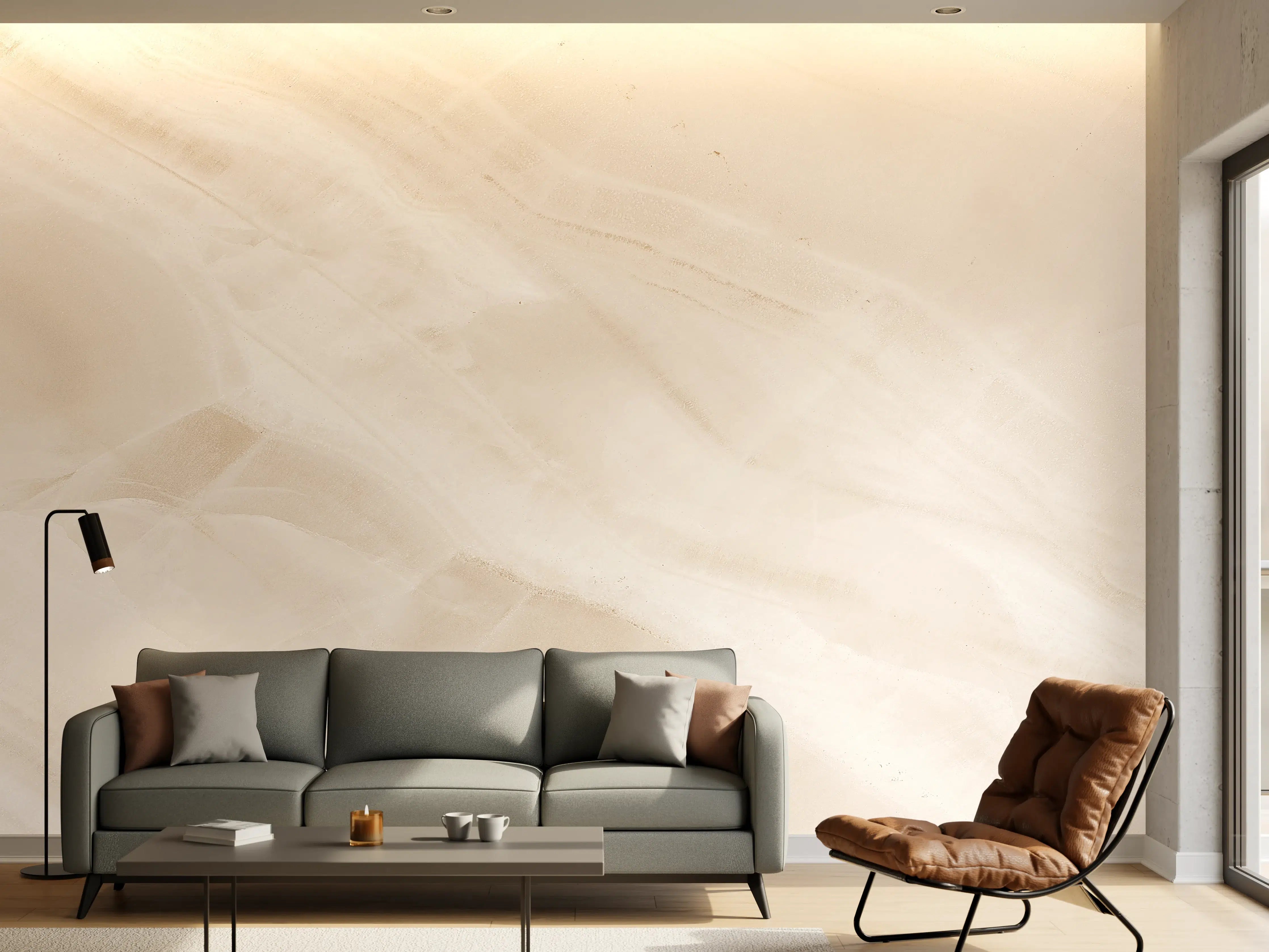 Wandverkleidung Wohnzimmer - Beige natürliche Marmortextur