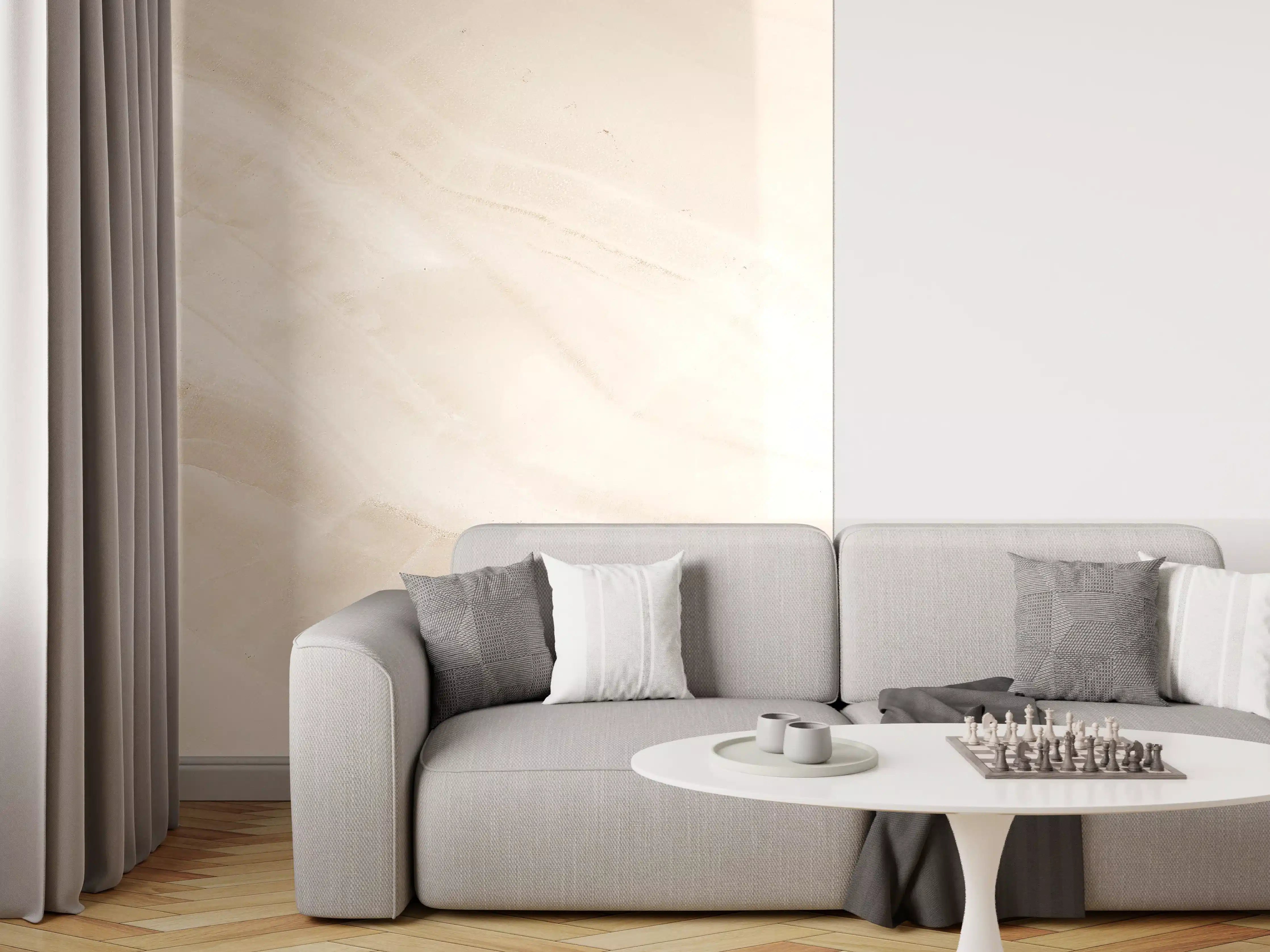 Wandverkleidung Wohnzimmer - Beige natürliche Marmortextur