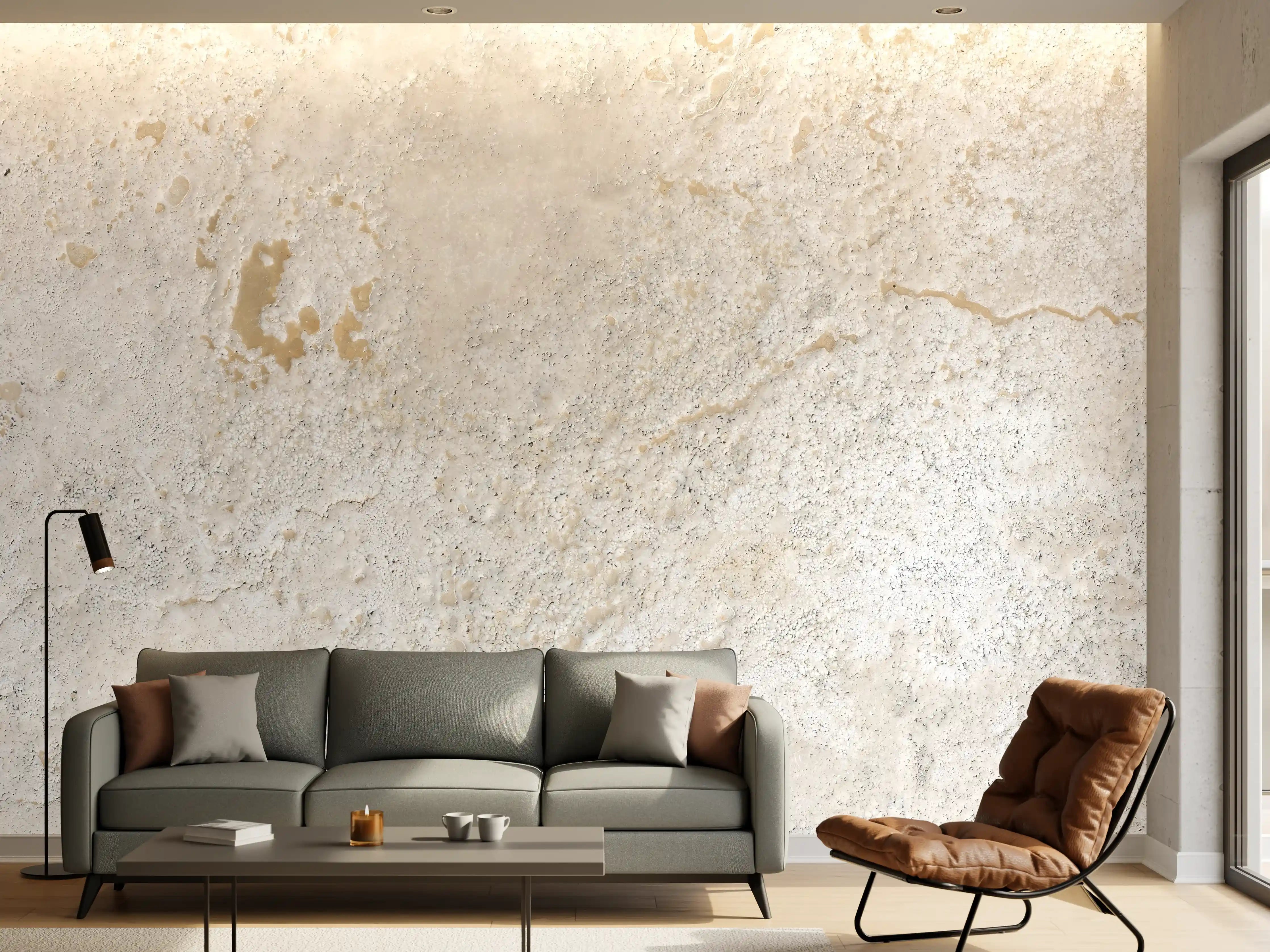 Wandverkleidung Wohnzimmer - Beiger Kalkstein