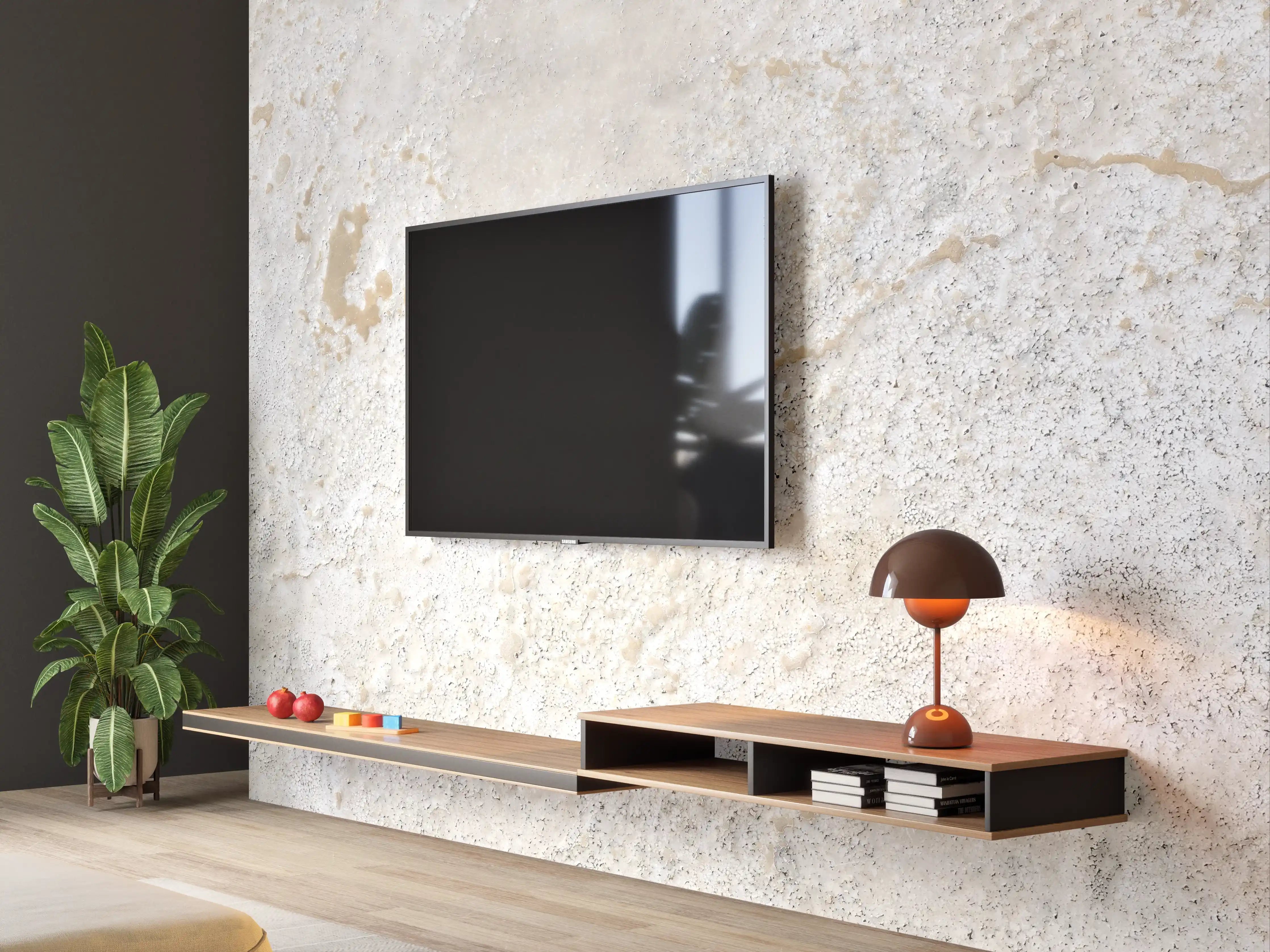 Wandverkleidung Wohnzimmer - Beiger Kalkstein