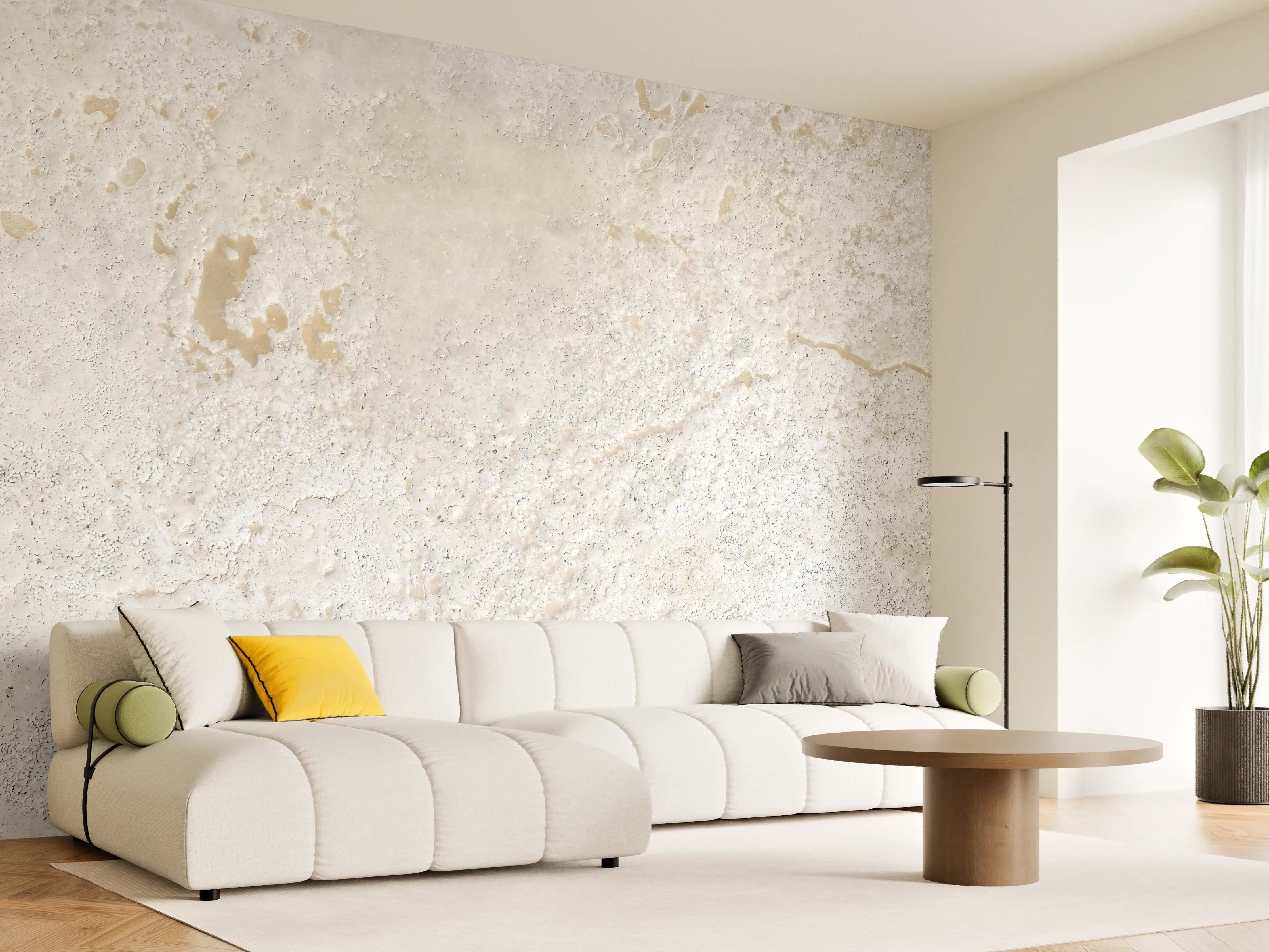 Wandverkleidung Wohnzimmer - Beiger Kalkstein