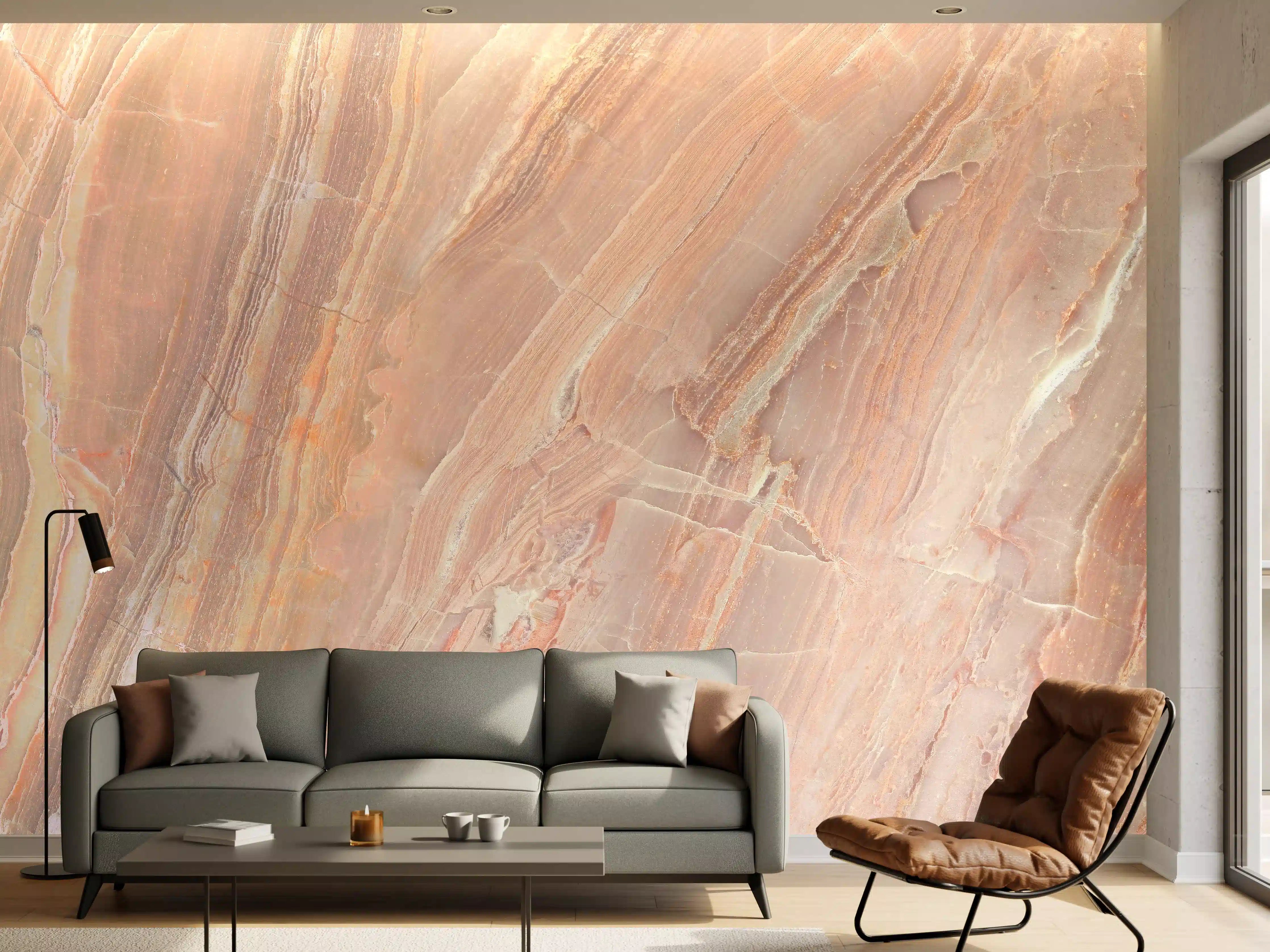 Wandverkleidung Wohnzimmer - Beiges Marmor Design - Nahaufnahme