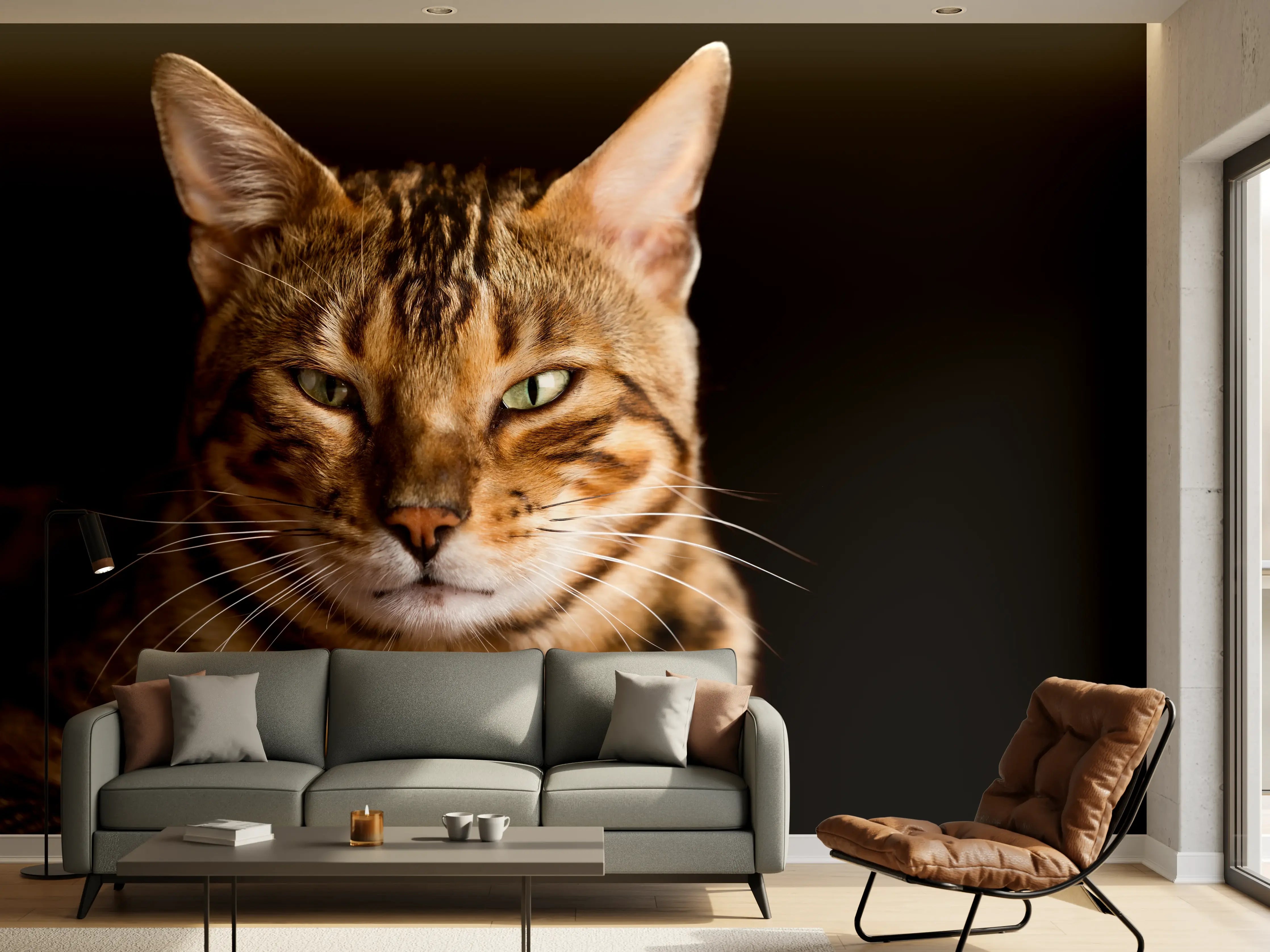 Wandverkleidung Wohnzimmer - Bengalkatze Portrait
