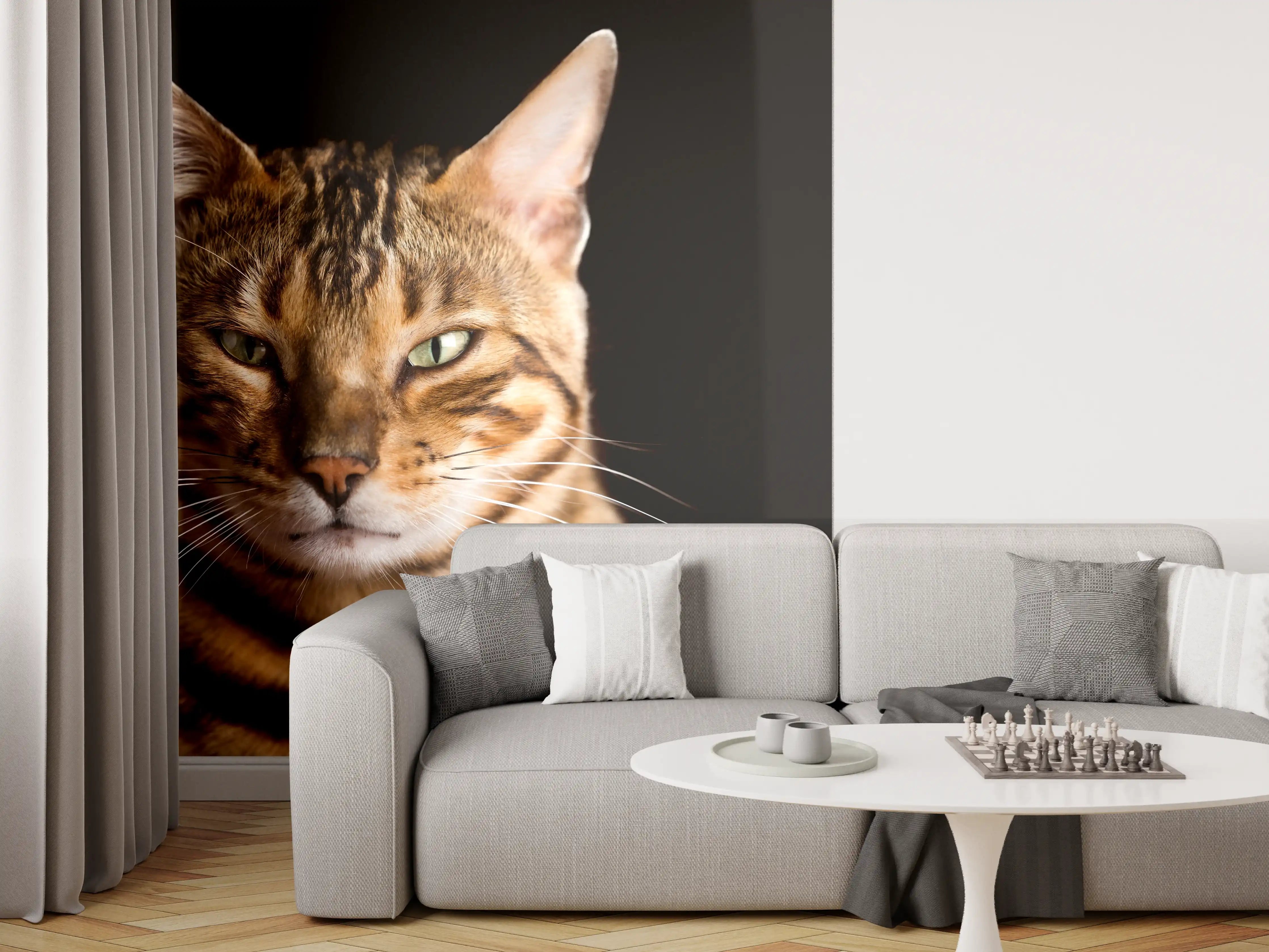 Wandverkleidung Wohnzimmer - Bengalkatze Portrait