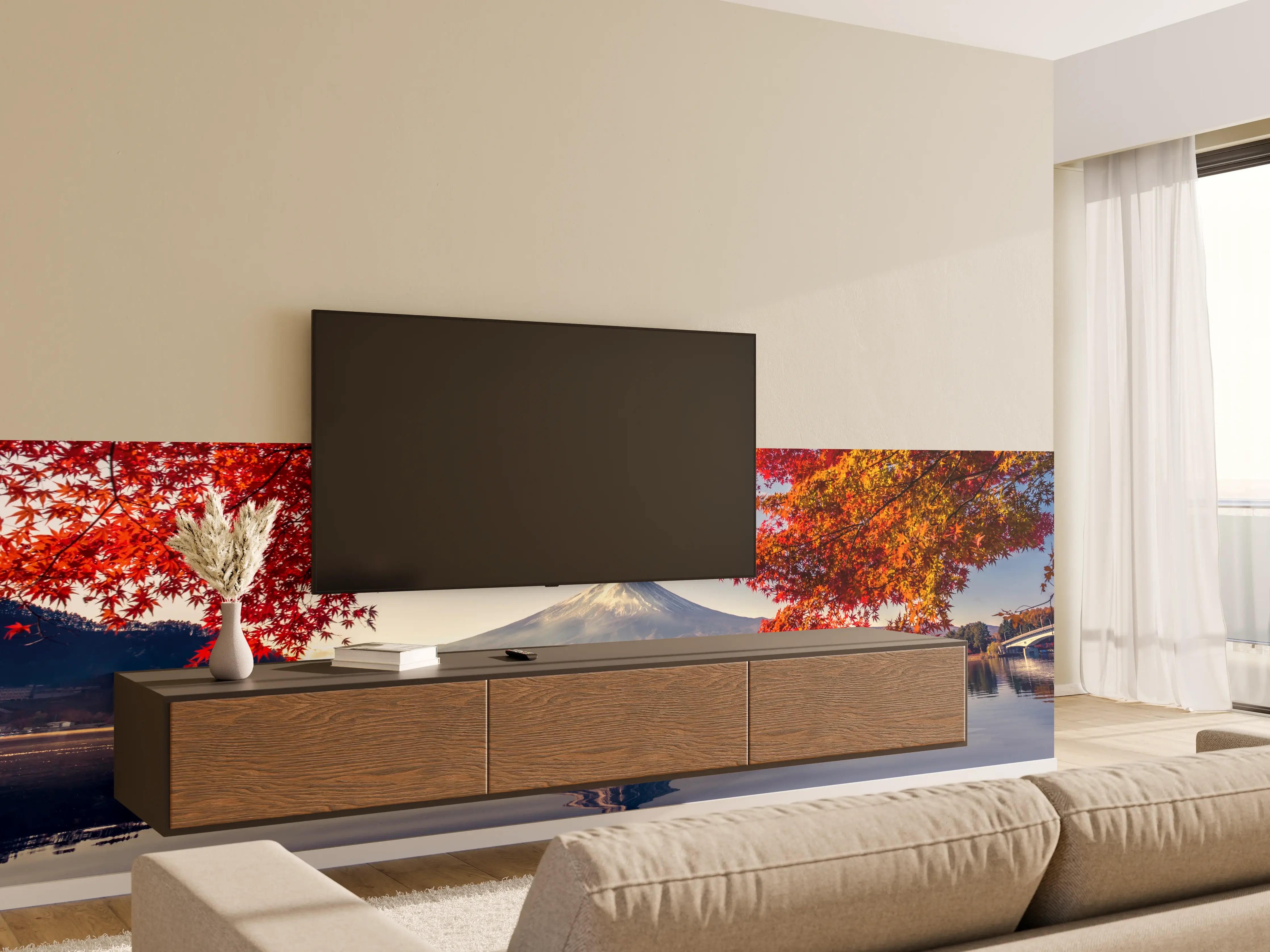 Wandverkleidung Wohnzimmer - Berg im Herbstlicher Seelandschaftsfine Art