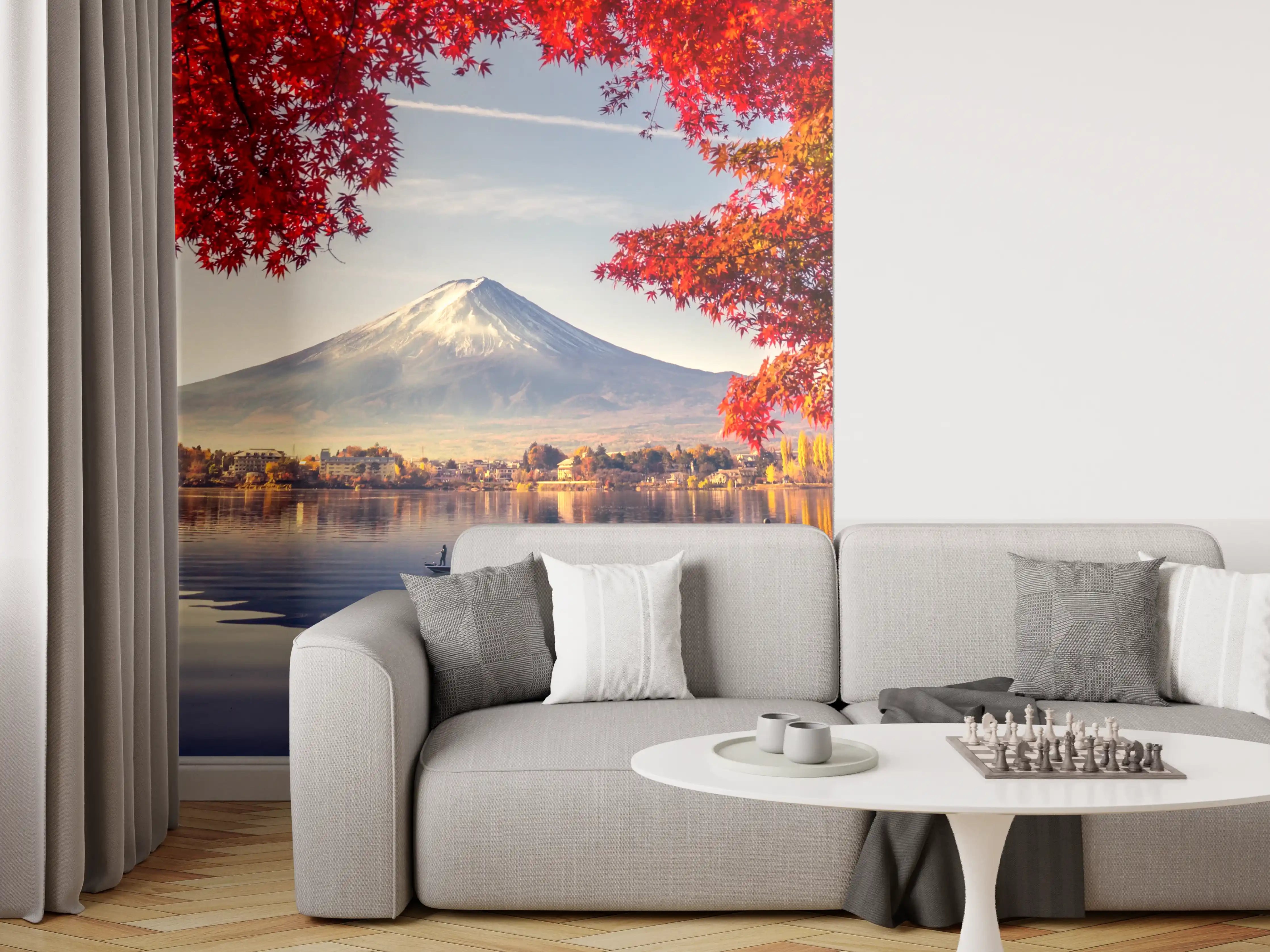 Wandverkleidung Wohnzimmer - Berg im Herbstlicher Seelandschaftsfine Art