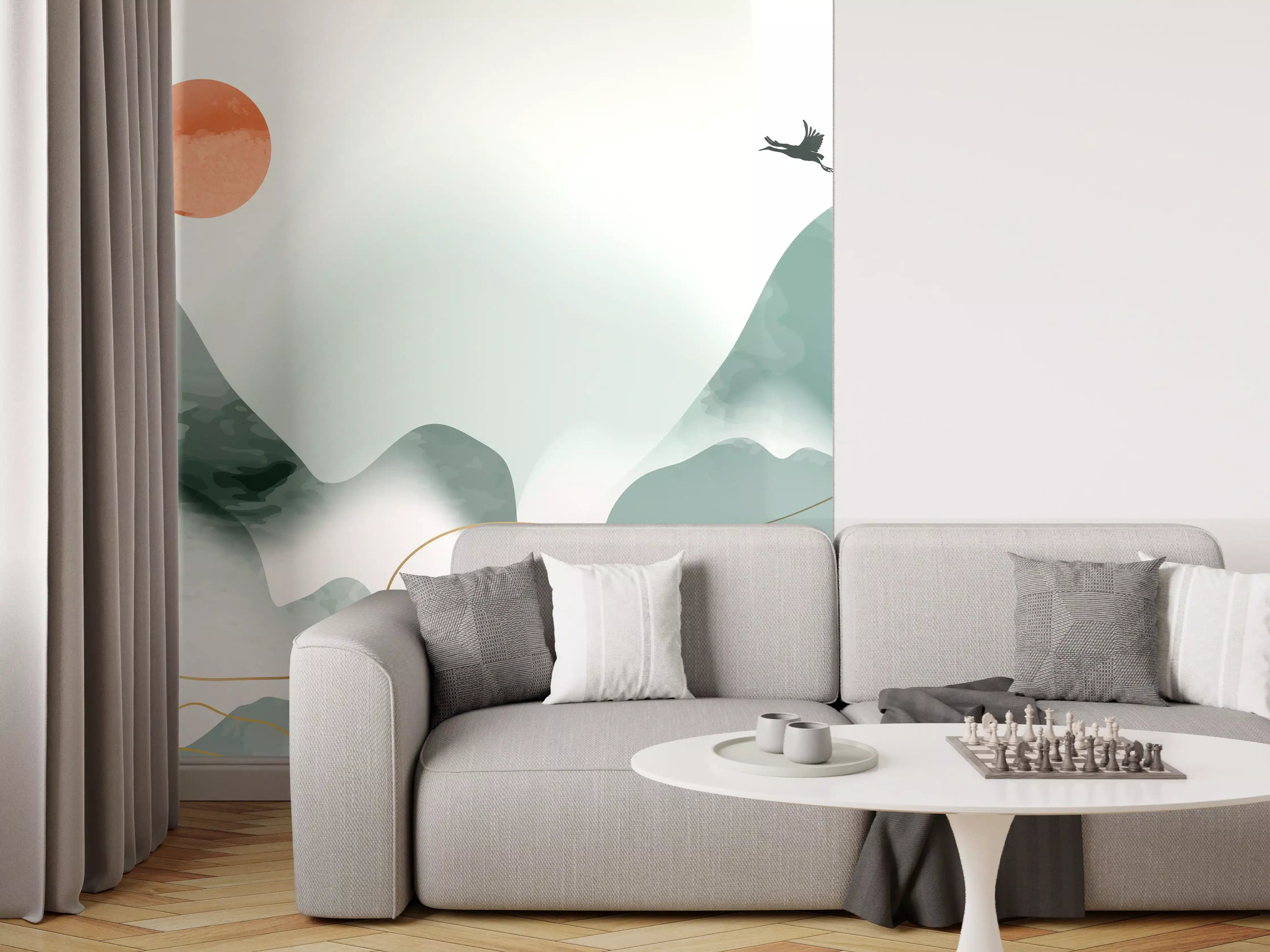 Wandverkleidung Wohnzimmer - Berghorizont mit Abendrot