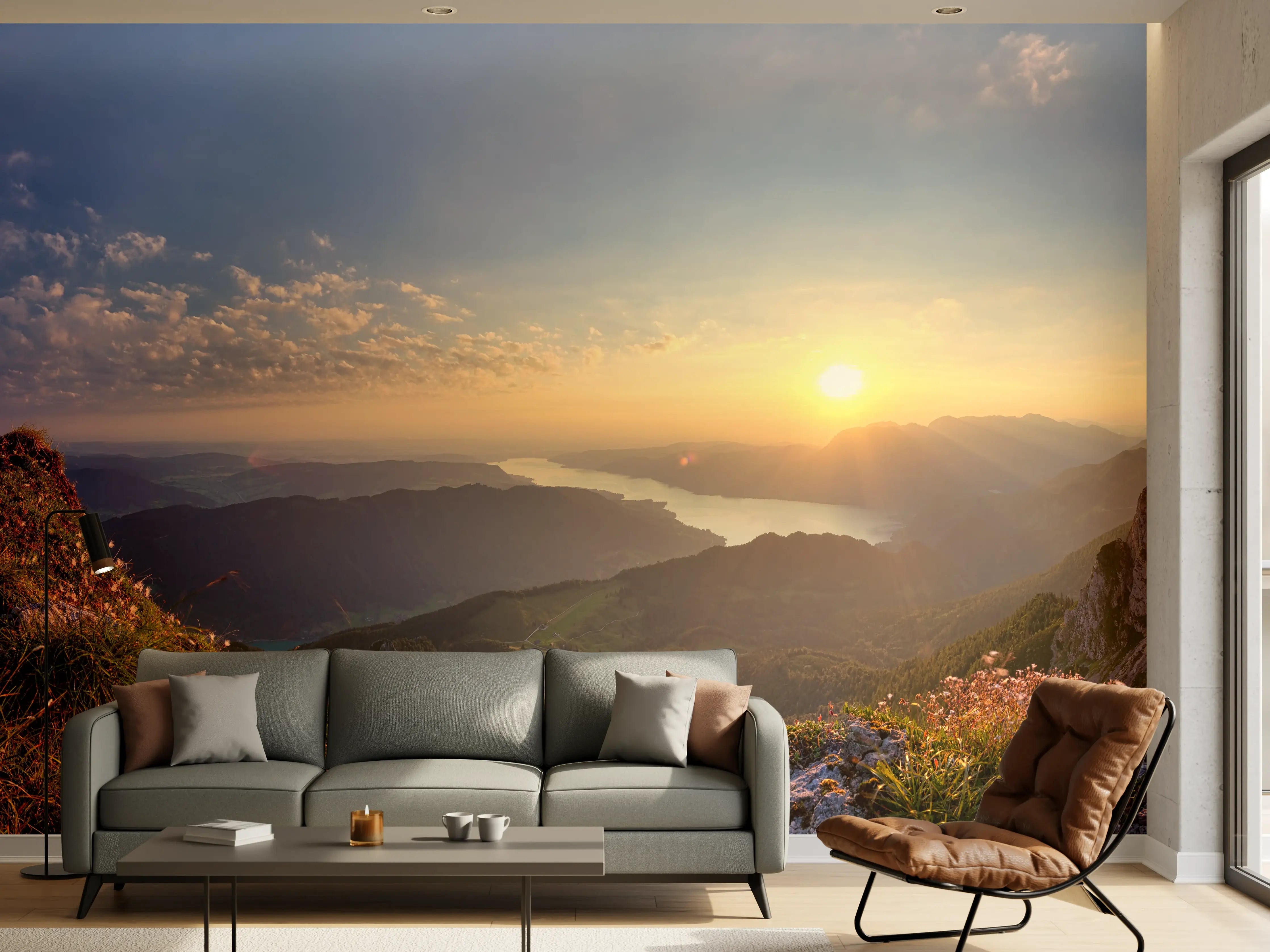 Wandverkleidung Wohnzimmer - Berglandschafts Panorama