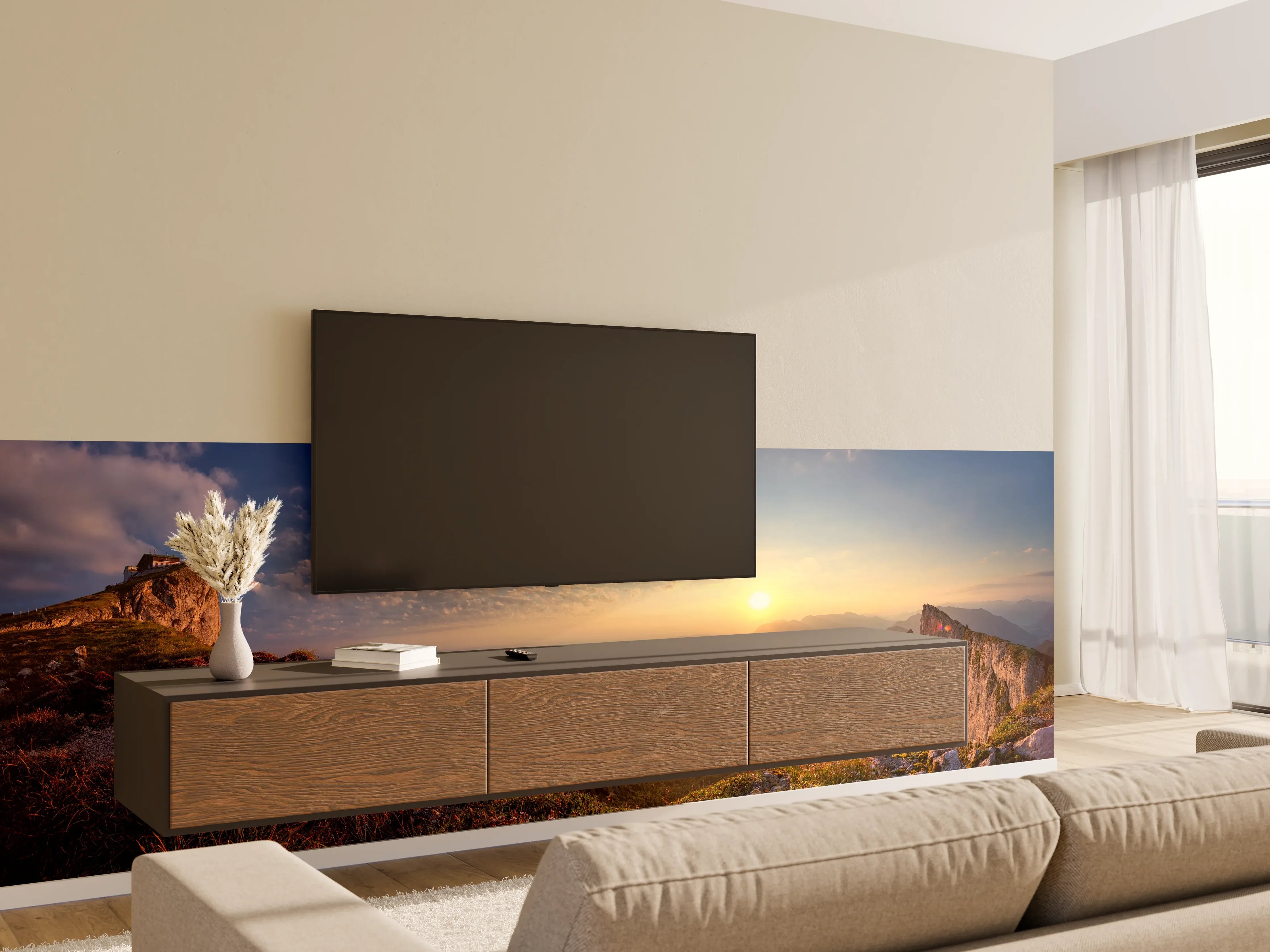 Wandverkleidung Wohnzimmer - Berglandschafts Panorama