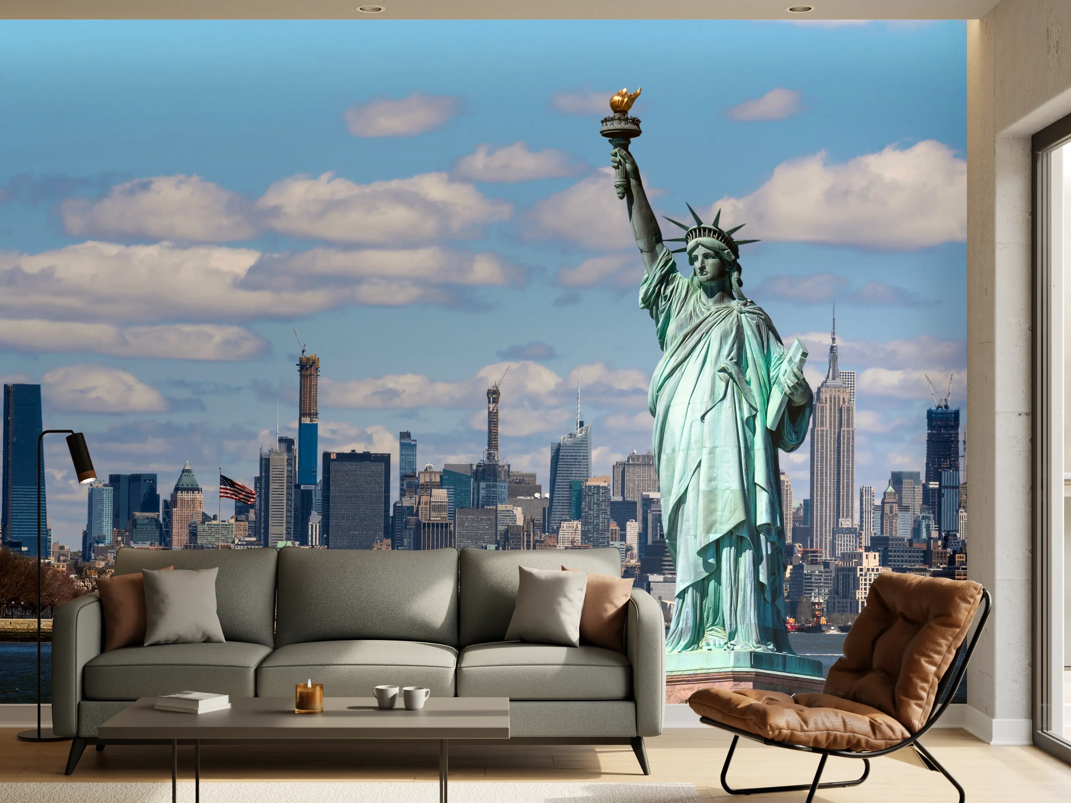 Wandverkleidung Wohnzimmer - Berühmte Skyline mit Freiheitsstatue