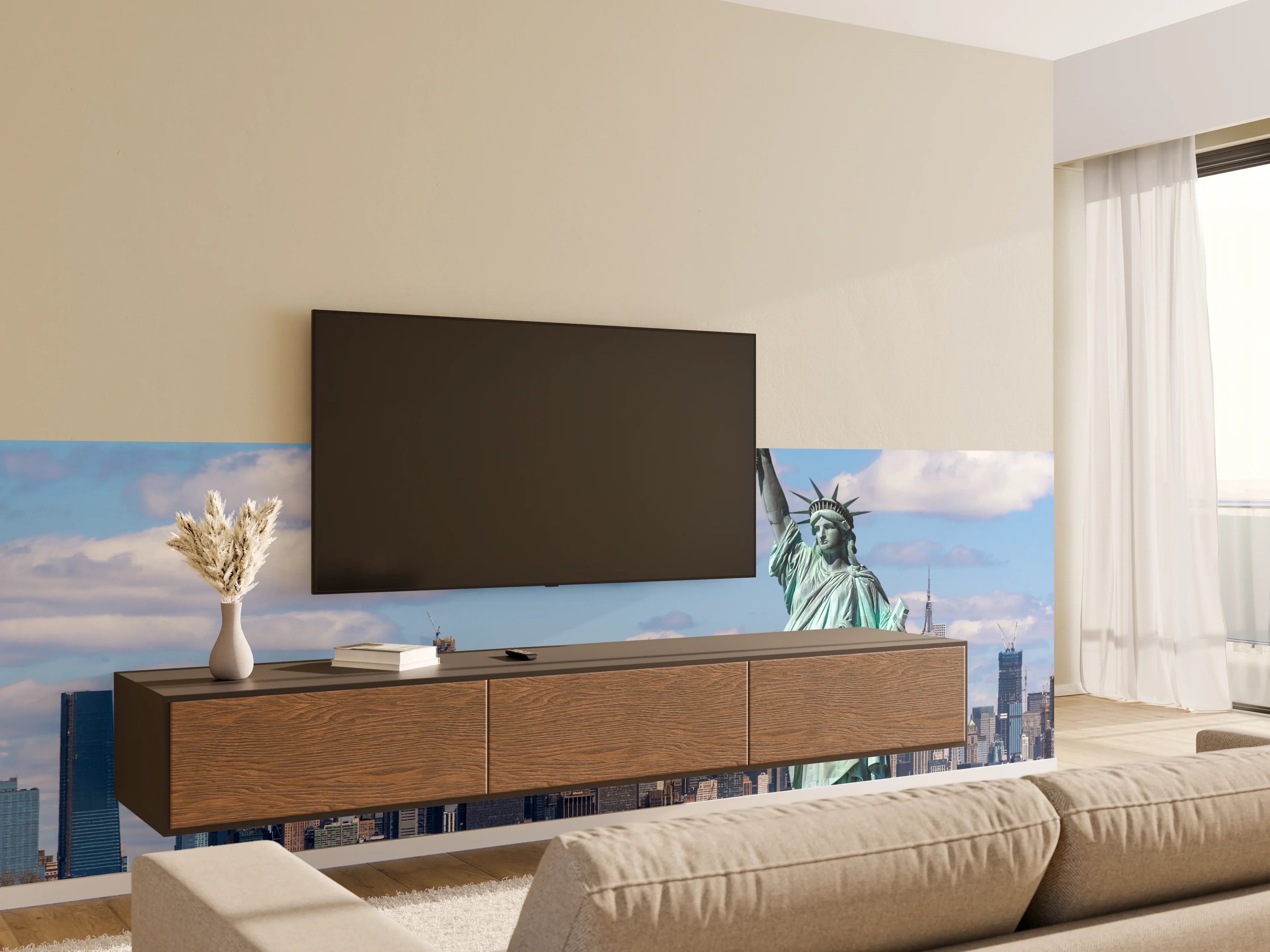 Wandverkleidung Wohnzimmer - Berühmte Skyline mit Freiheitsstatue