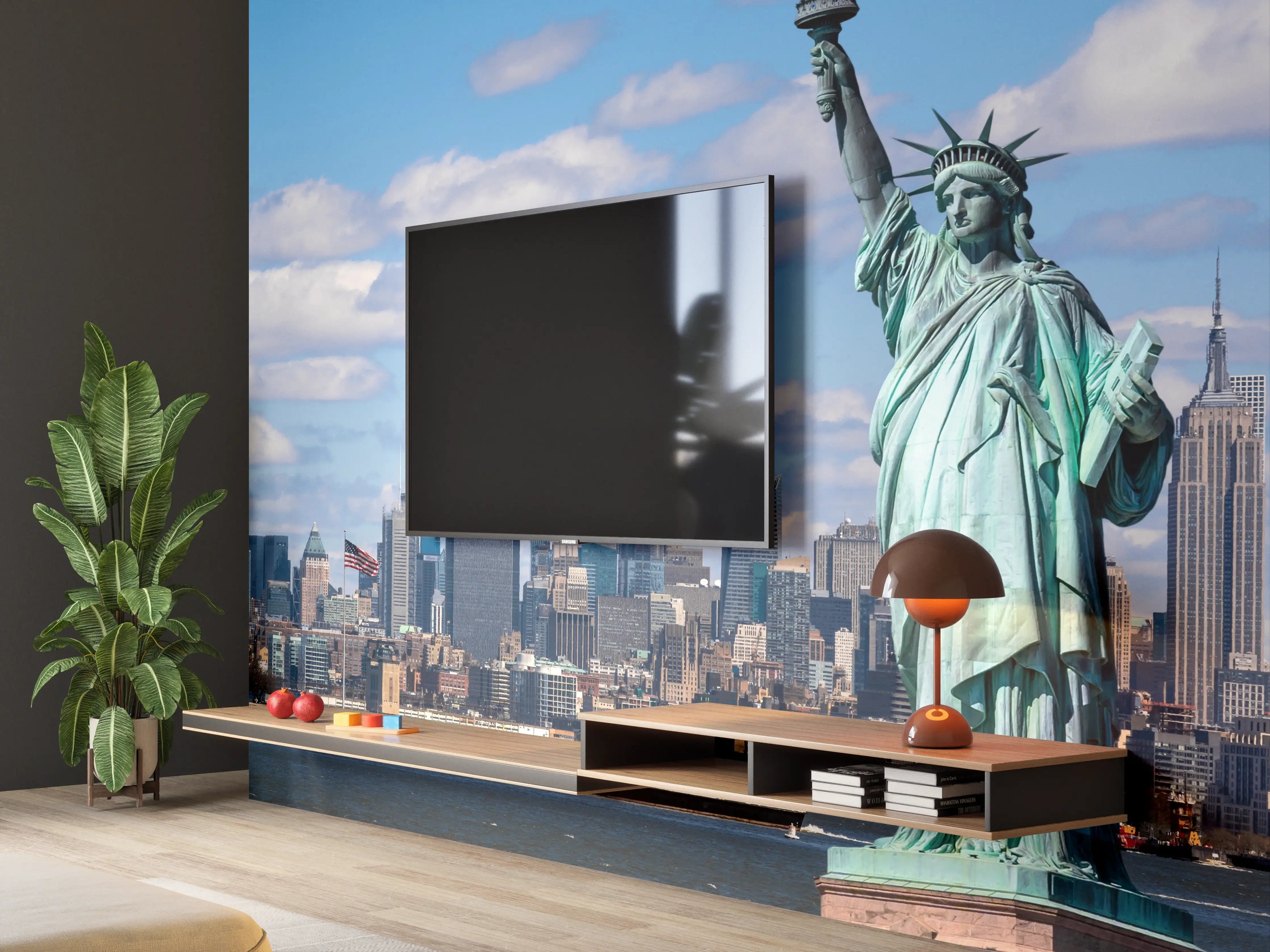 Wandverkleidung Wohnzimmer - Berühmte Skyline mit Freiheitsstatue