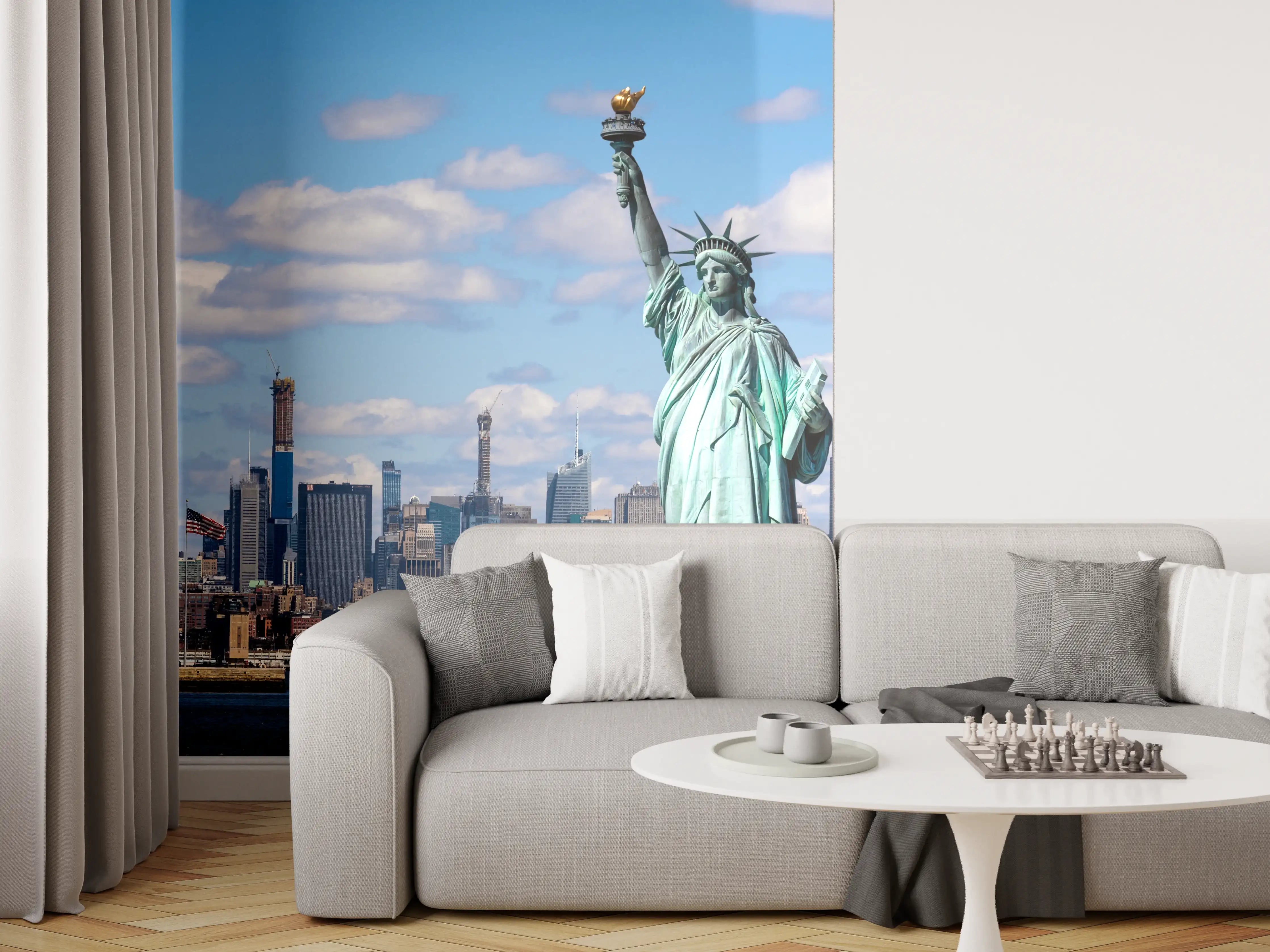 Wandverkleidung Wohnzimmer - Berühmte Skyline mit Freiheitsstatue