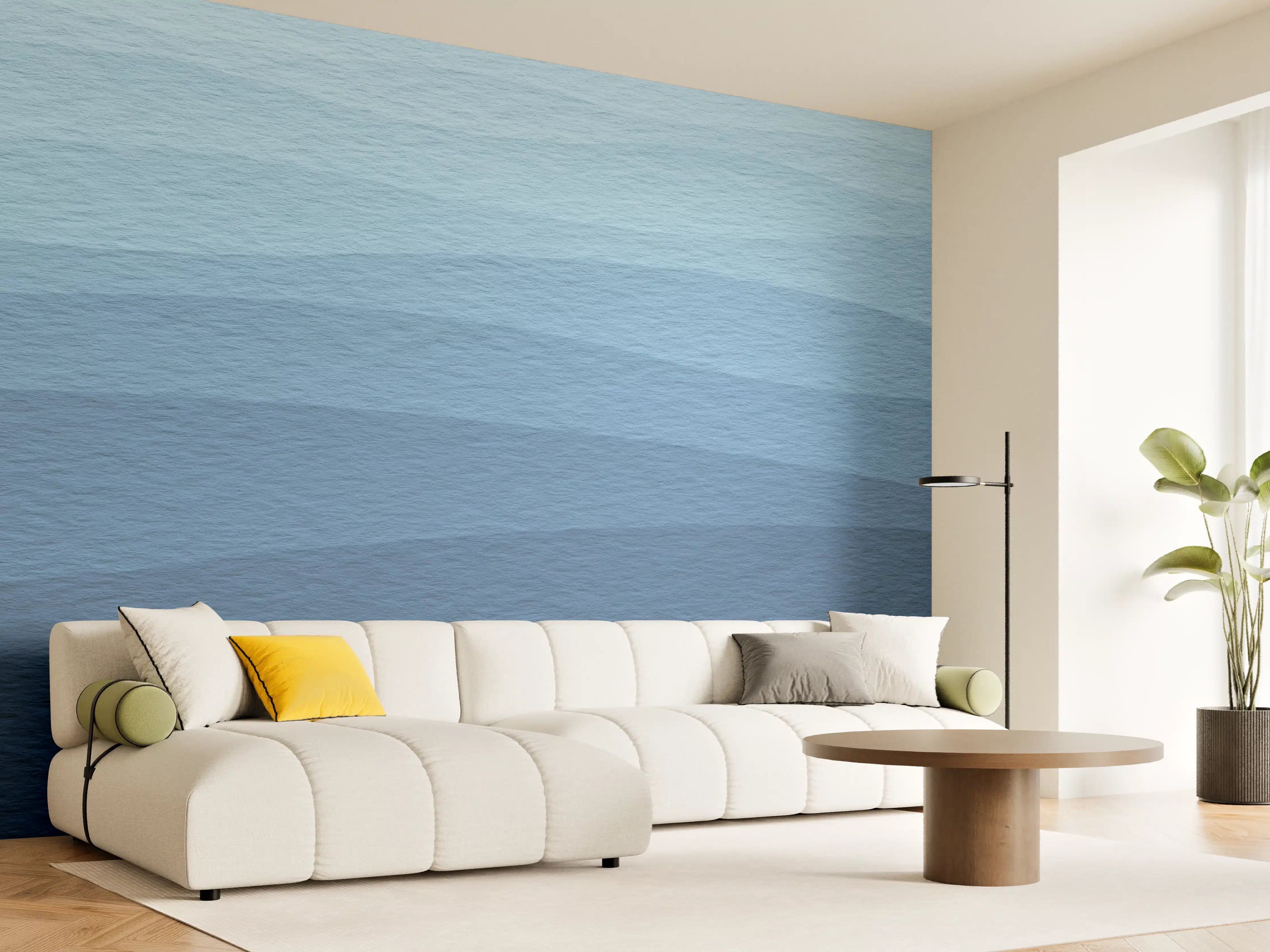 Wandverkleidung Wohnzimmer - Beruhigende Blau-Gradient-Wellen-Textur
