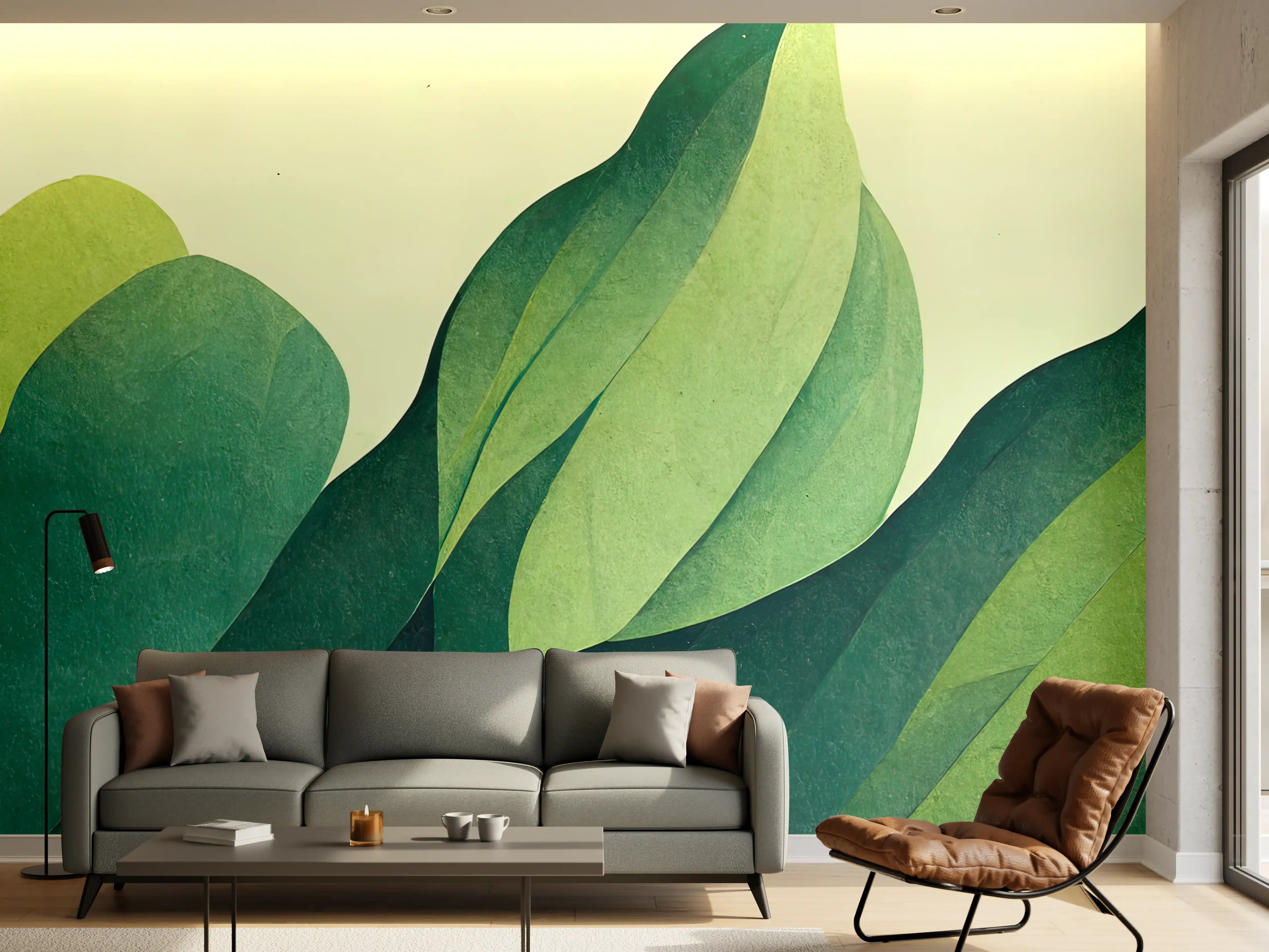 Wandverkleidung Wohnzimmer - Beruhigender Naturblick mit grünen Blättern