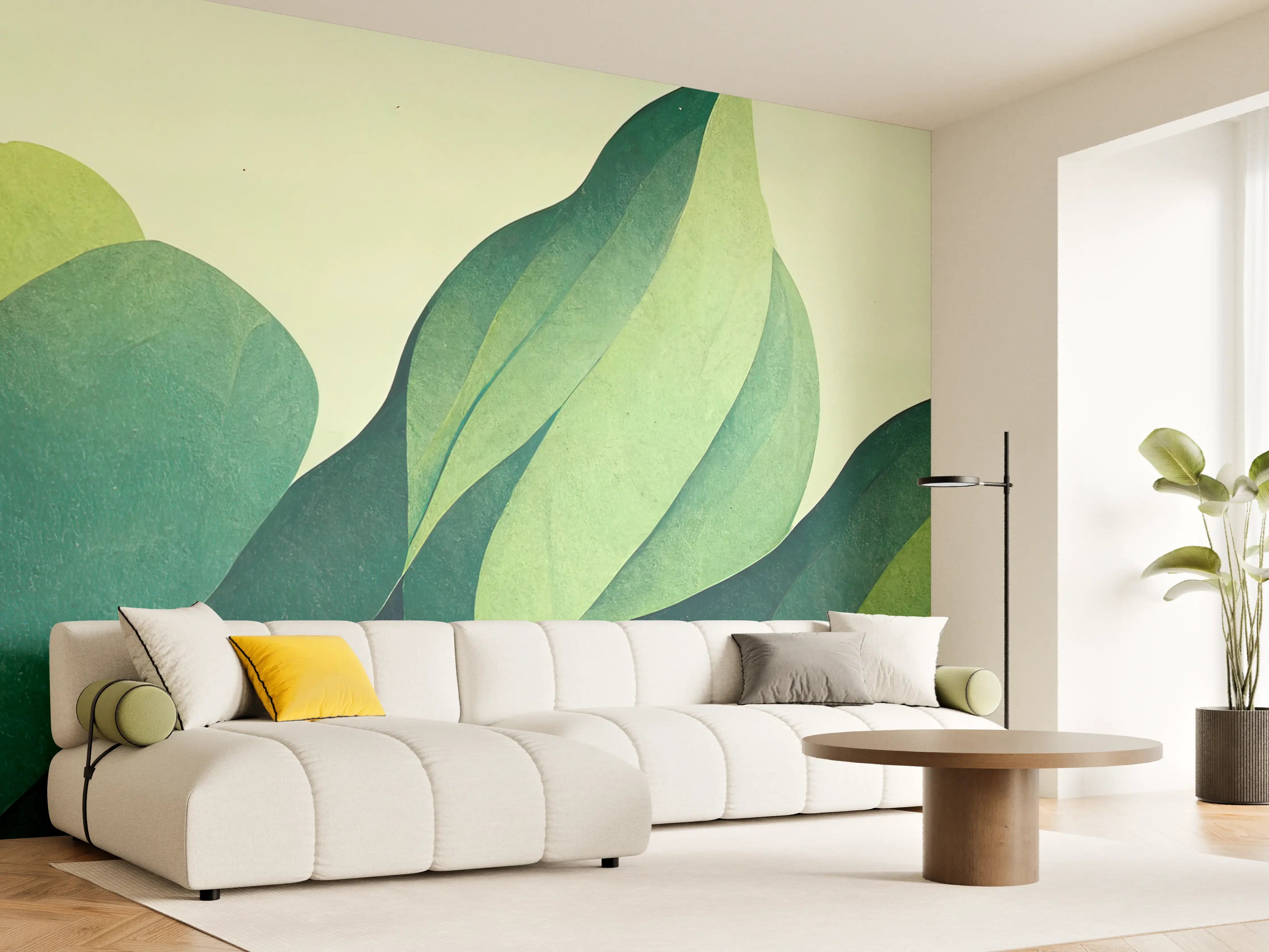 Wandverkleidung Wohnzimmer - Beruhigender Naturblick mit grünen Blättern