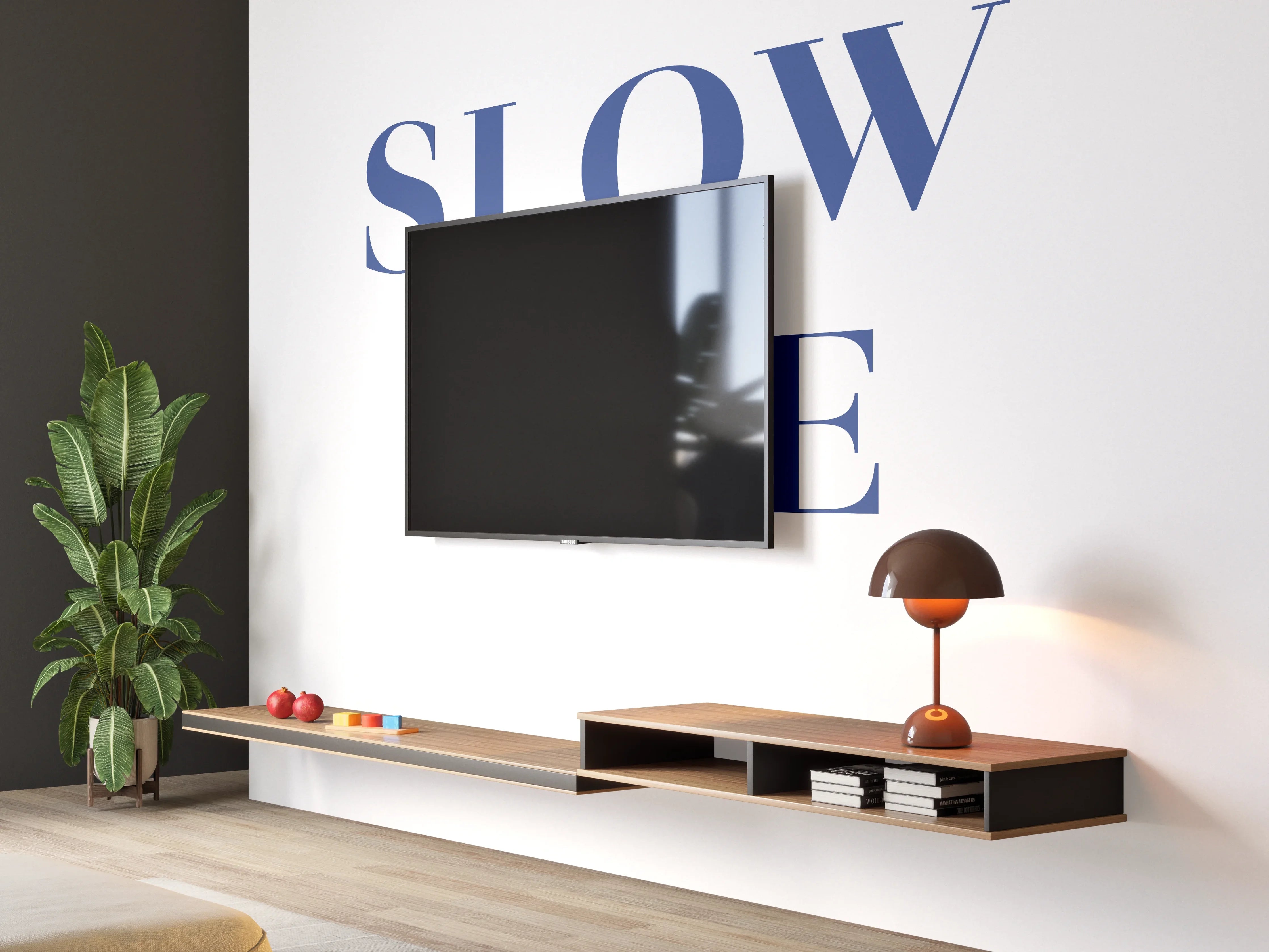 Wandverkleidung Wohnzimmer - Beruhigender Slogan in Blau