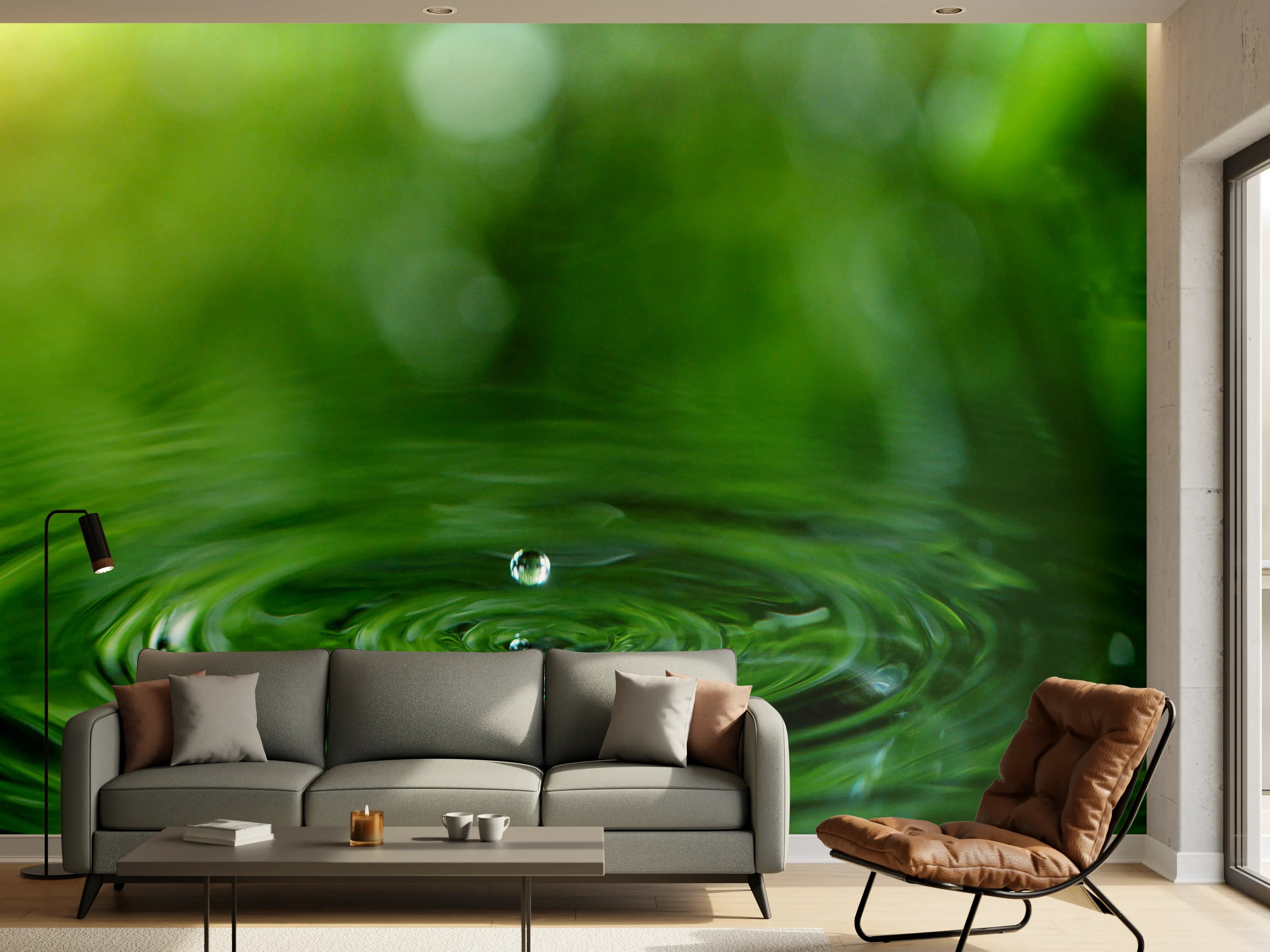 Wandverkleidung Wohnzimmer - Beruhigender Wasserreflex in Grün