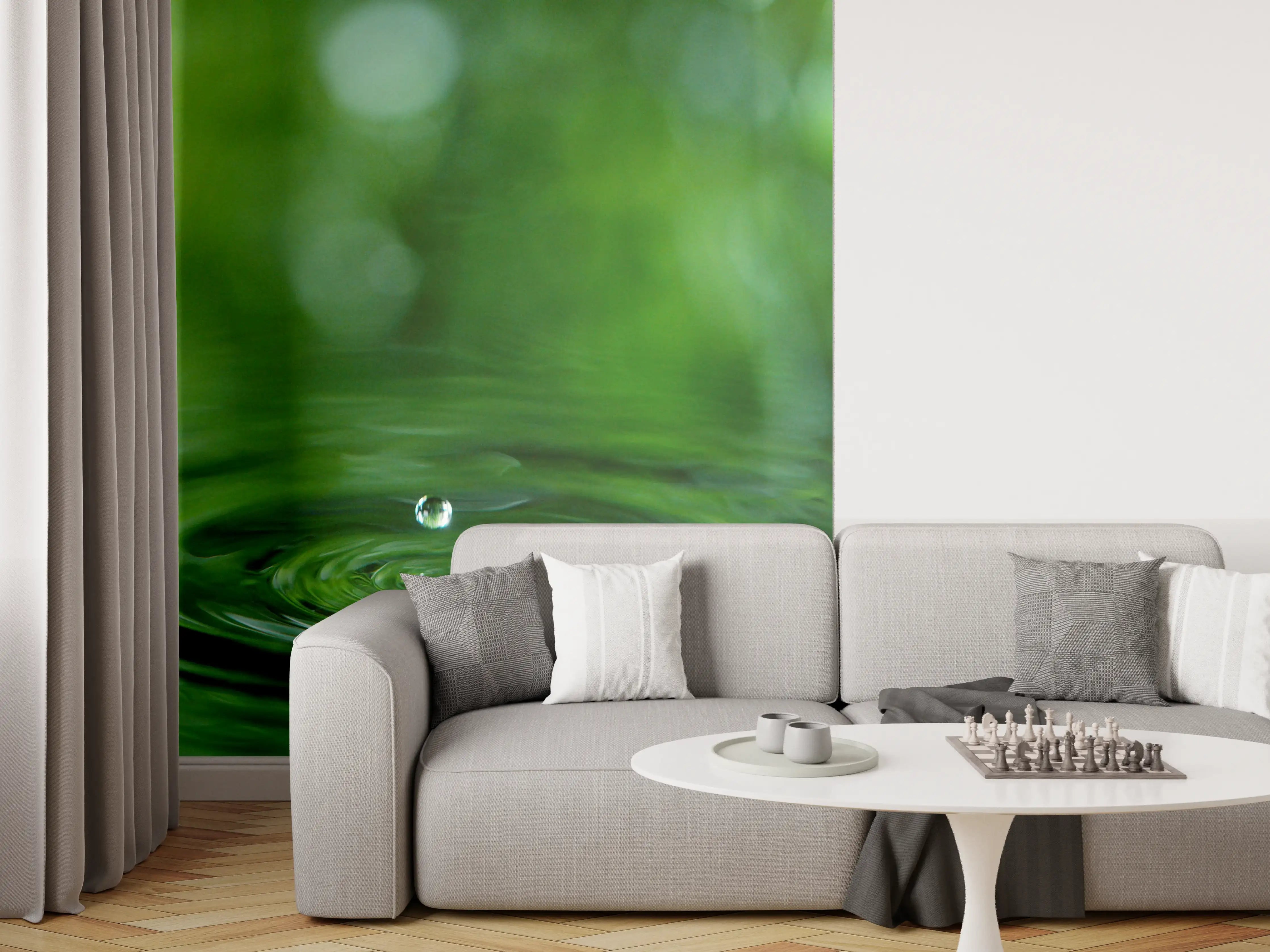 Wandverkleidung Wohnzimmer - Beruhigender Wasserreflex in Grün