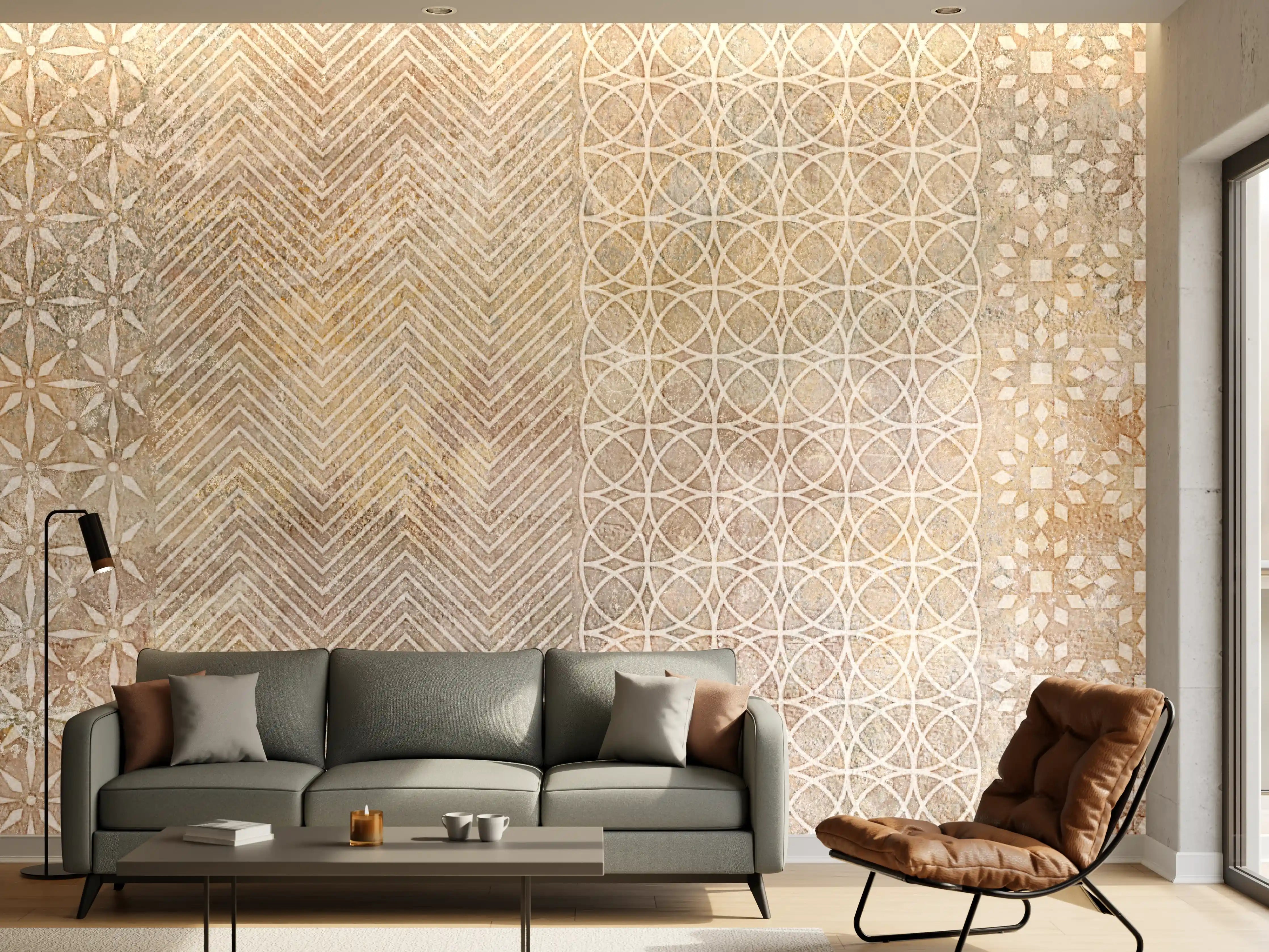 Wandverkleidung Wohnzimmer - Betonstein Mosaikfliesen Zement
