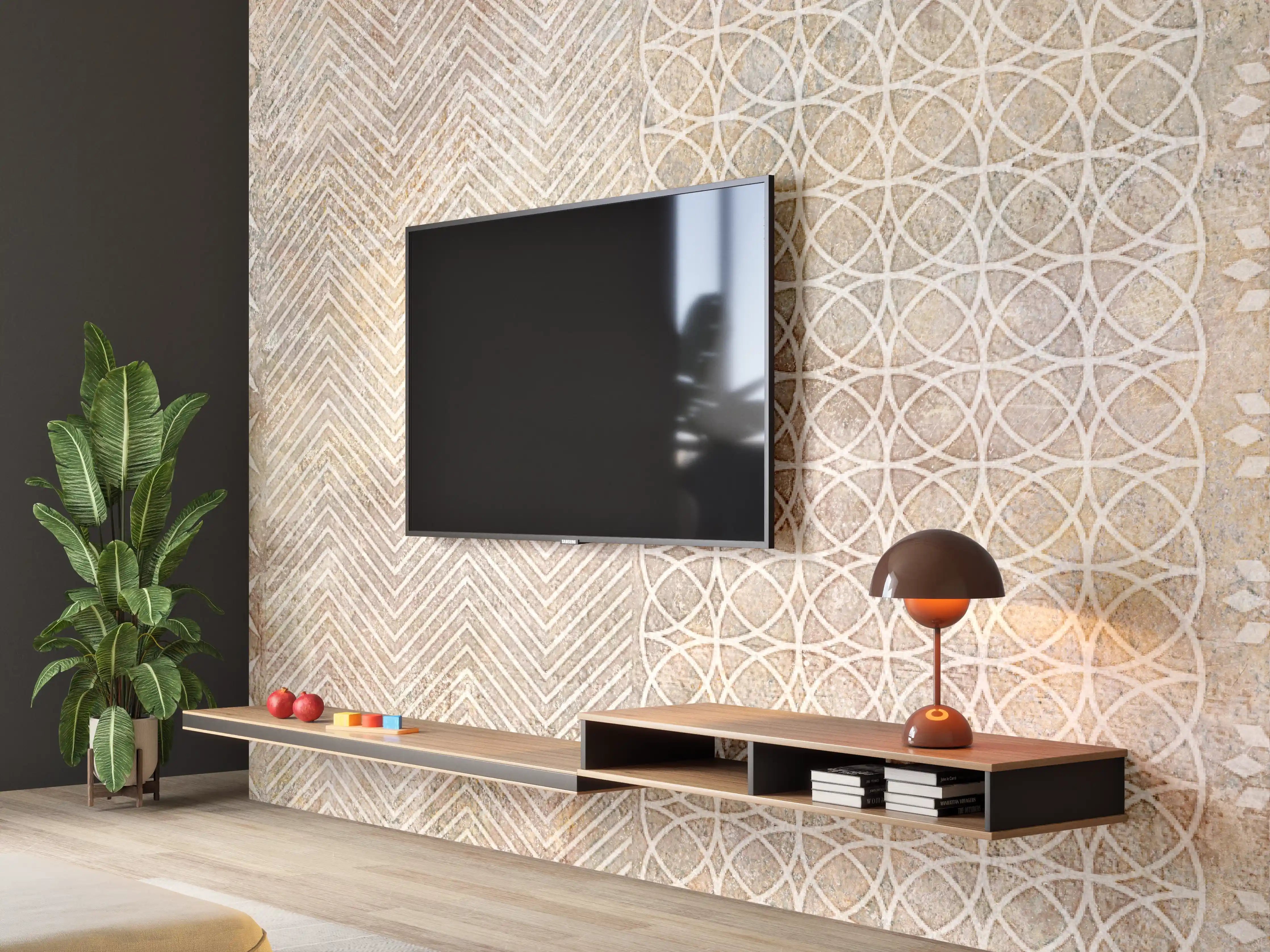 Wandverkleidung Wohnzimmer - Betonstein Mosaikfliesen Zement