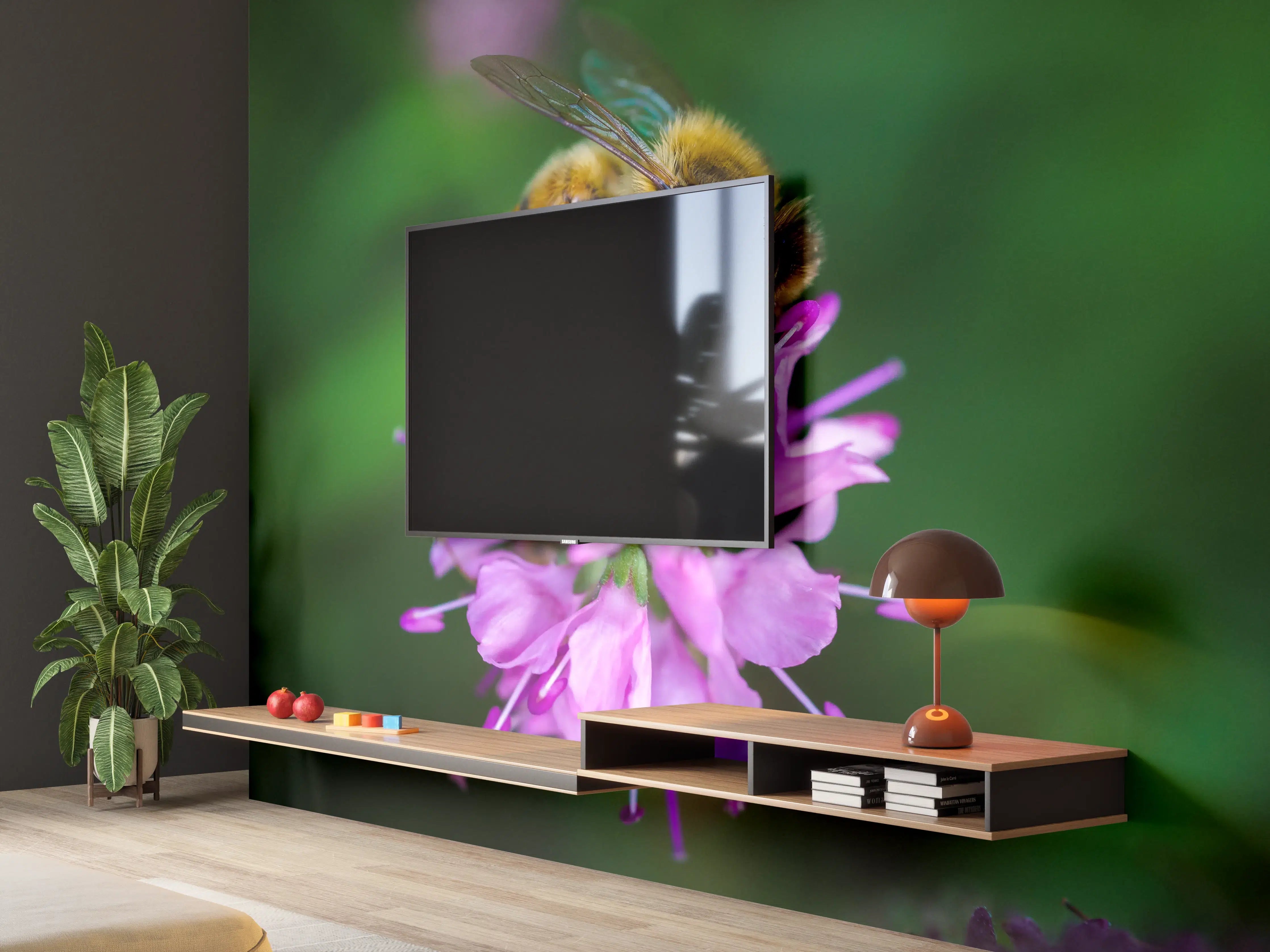 Wandverkleidung Wohnzimmer - Biene auf lila Blüte
