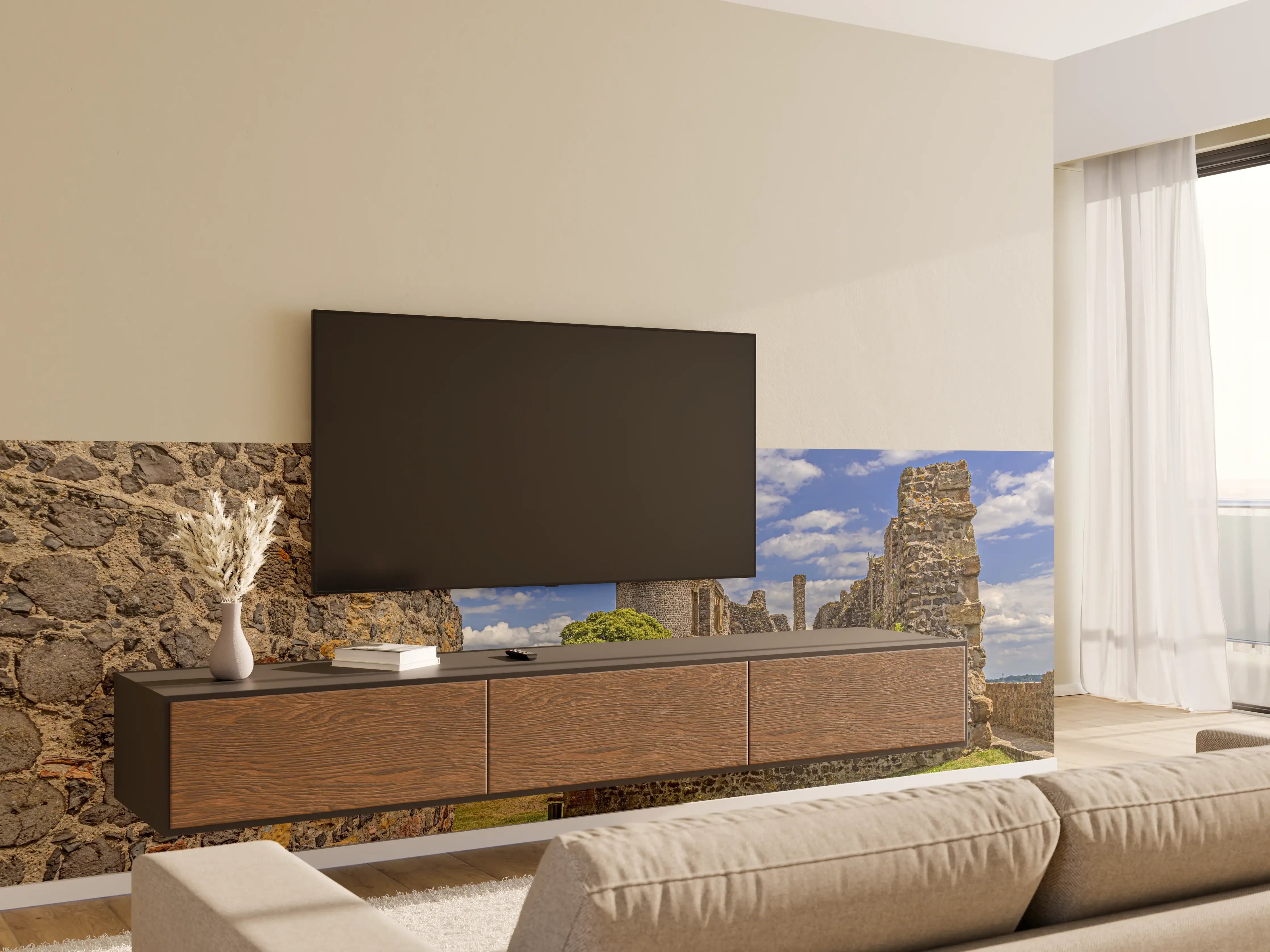 Wandverkleidung Wohnzimmer - Bild von der Burgruine Münzenberg in Hessen