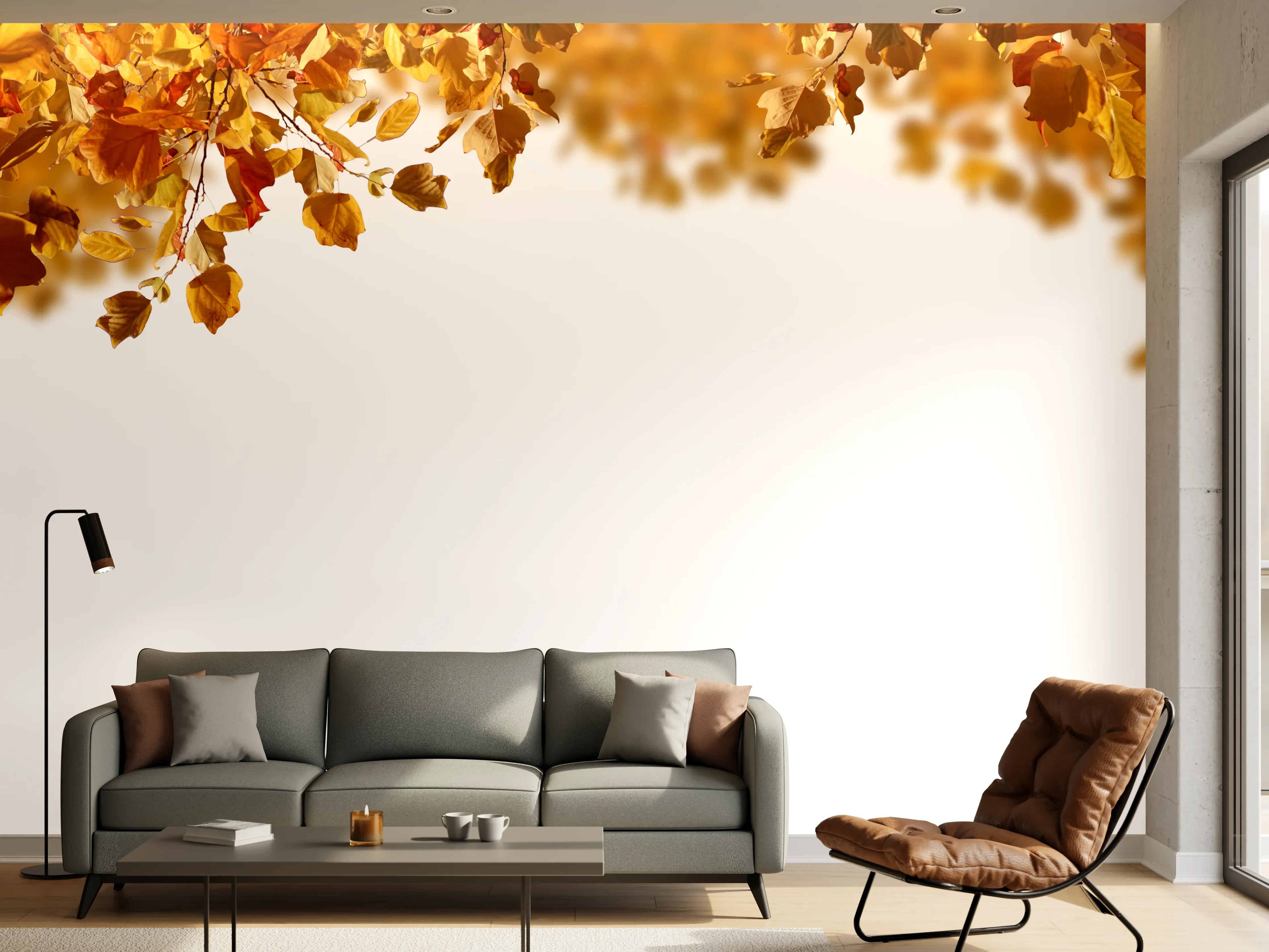 Wandverkleidung Wohnzimmer - Blätter im Herbst