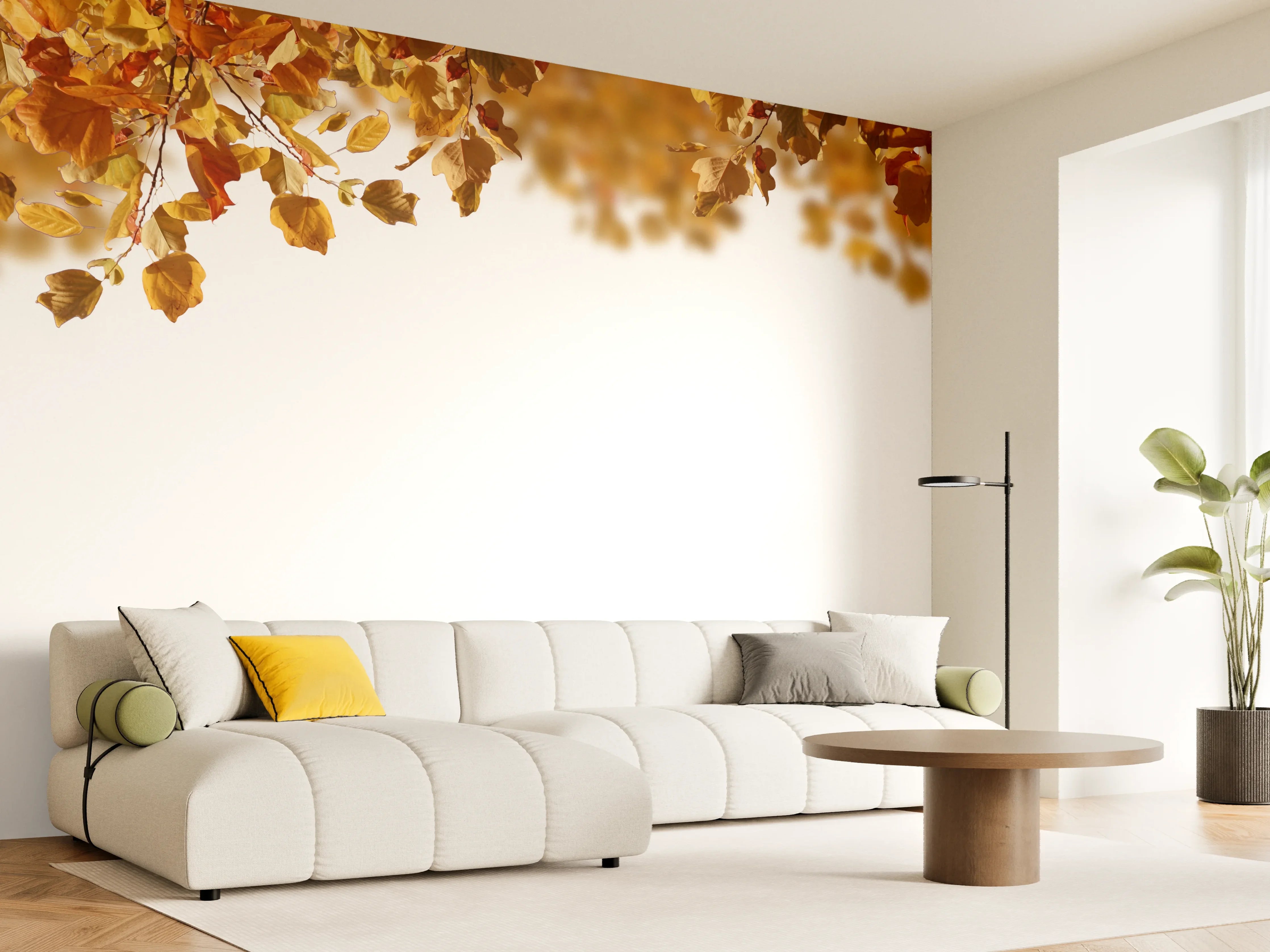 Wandverkleidung Wohnzimmer - Blätter im Herbst