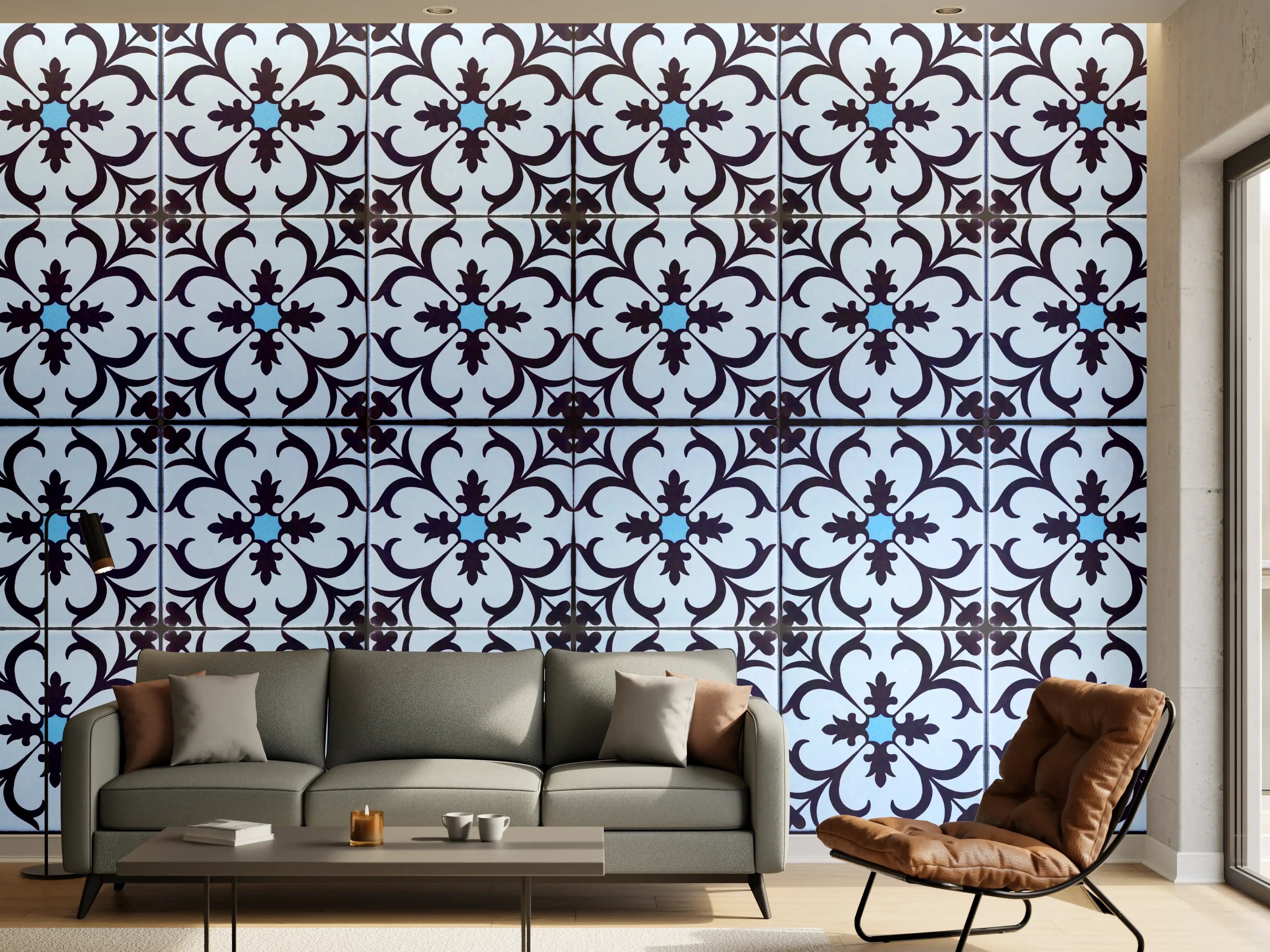 Wandverkleidung Wohnzimmer - Bläulich traditionelles Mosaik Motiv