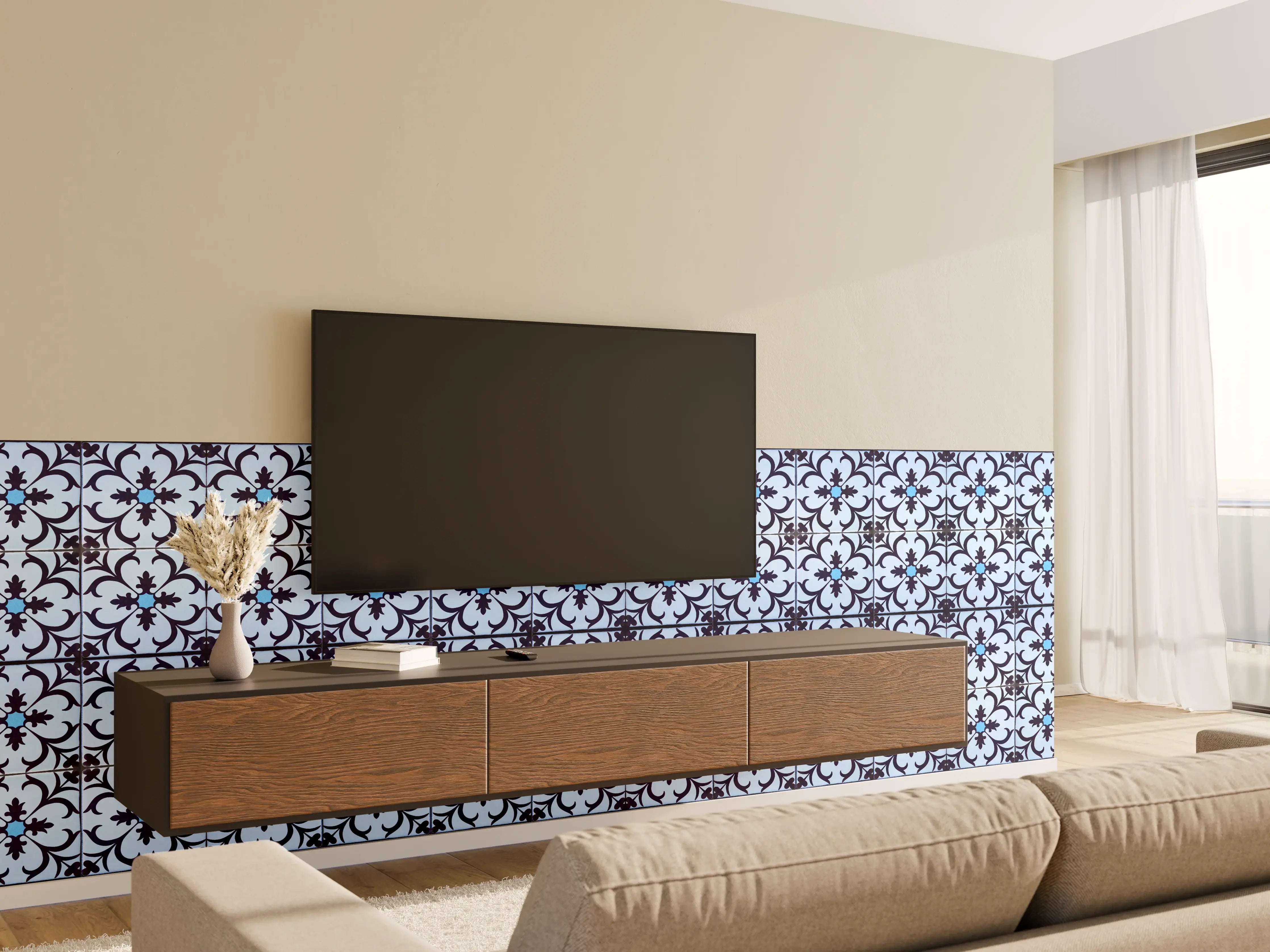 Wandverkleidung Wohnzimmer - Bläulich traditionelles Mosaik Motiv